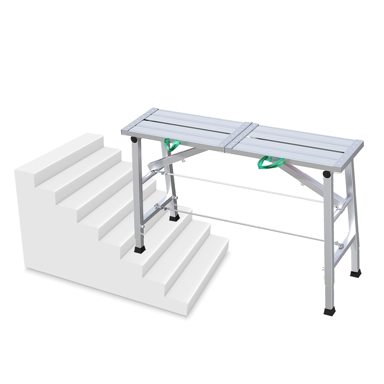 Andamio Plataforma de Andamio Regulable en Altura, Equipo de Plataforma de Trabajo Antideslizante, Tablero de Aluminio y Tubo de Acero Galvanizado, Gran Capacidad de Carga(Silver,L-120cm(47 1/4"))