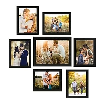 Momscreations Collage Photo Frames, Set of 7,Wall Hanging (6 pcs - 5x7 inch, 1 pcs - 8x10 inch) (Black)