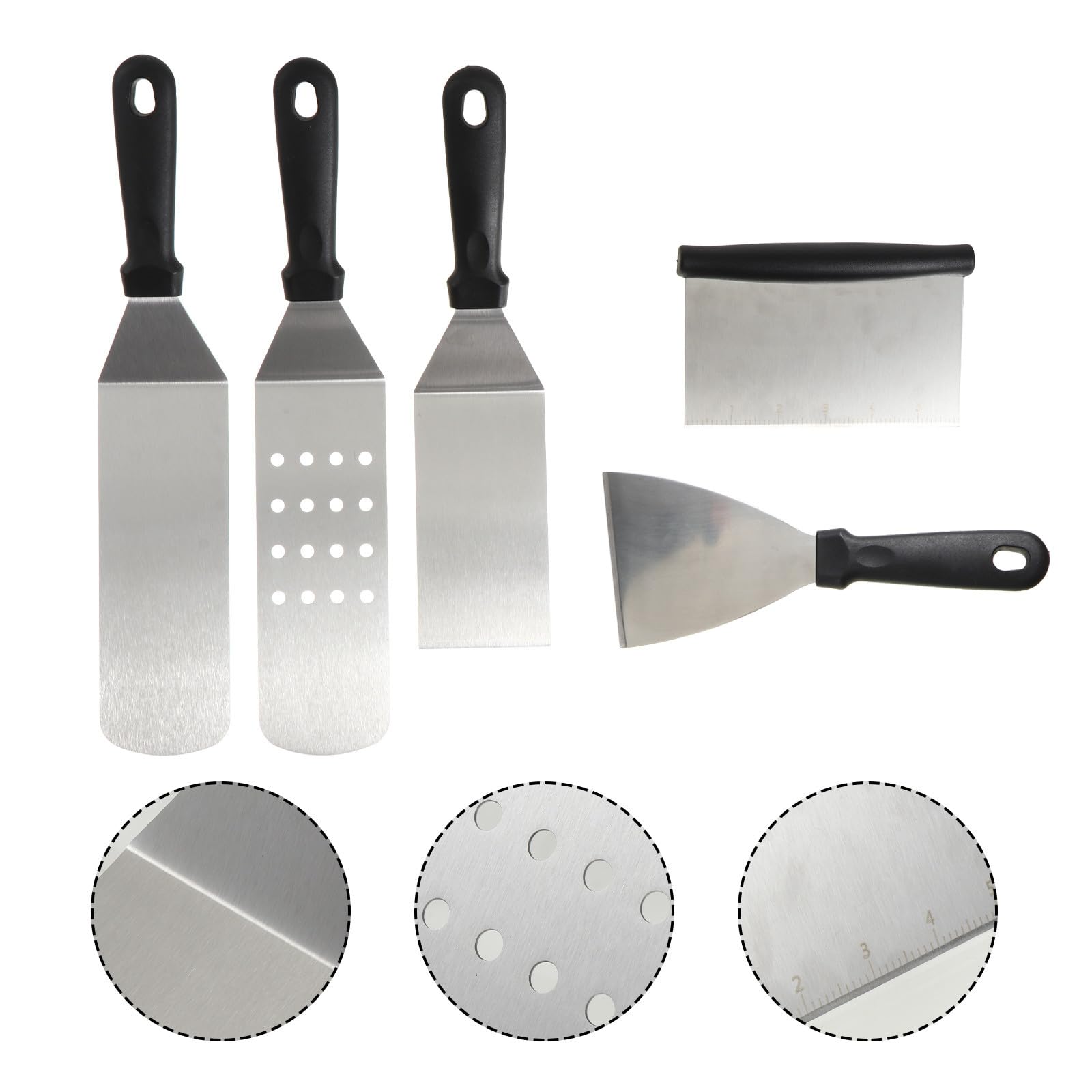 DOITOOL Pala per Pizza Design Perforato e Manico Scorrevole in Inossidabile Set 5 Utensile da Cucina per Pizza e Torte da