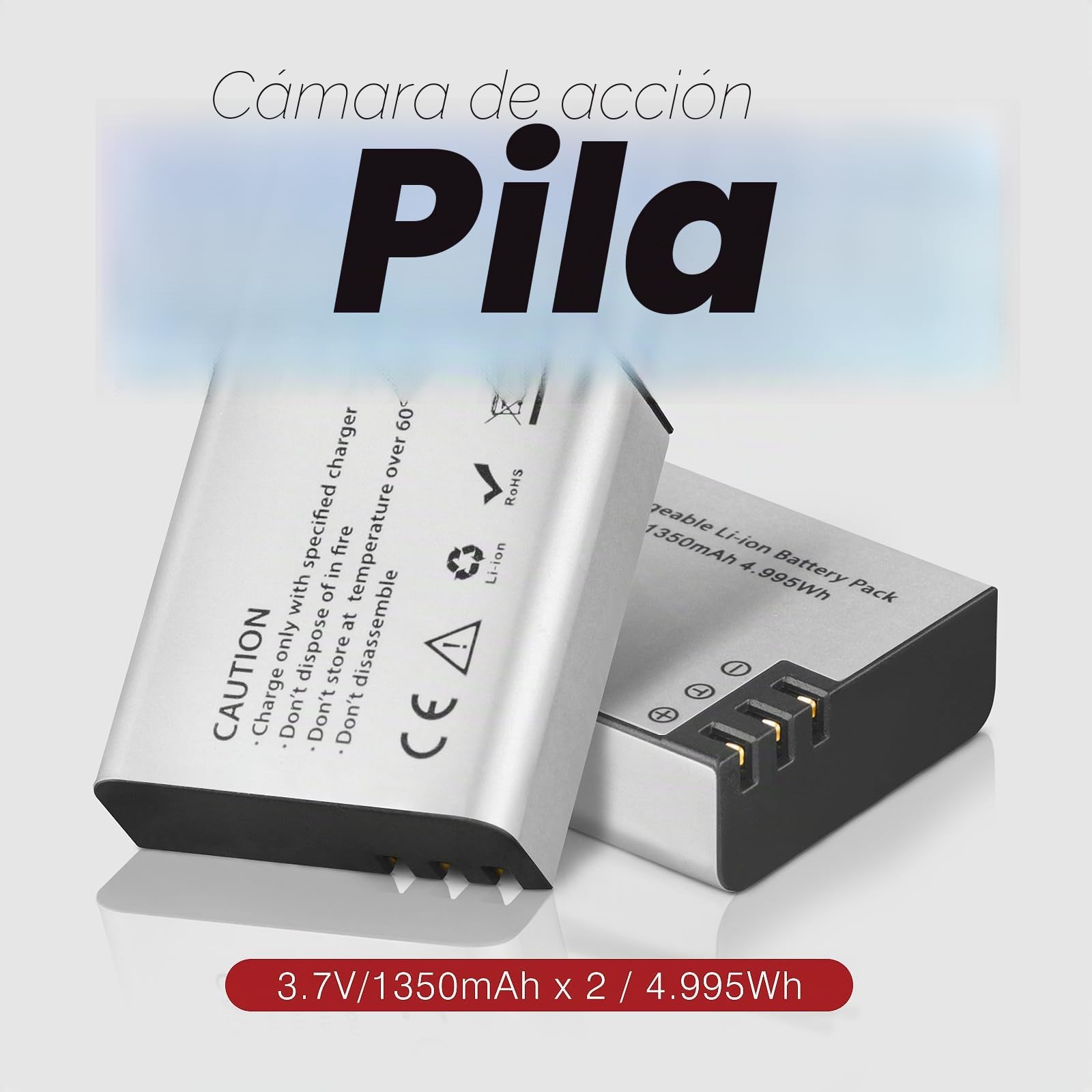 Bateria Camara Deportiva, 3 x 1350mAh Batería Recargable con 3 Canales Cargador Compatible con AKASO brave4/v50x/brave6/EK7000, Apexcam, COOAU, Dragon Touch, Exprotrek, EKEN, PG1050, S009R