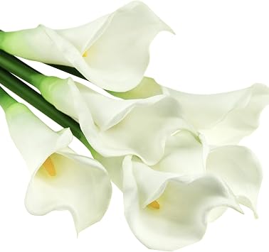 FiveSeasonStuff Real Touch Calla Lily Artificial Flowers, Wedding Bridal Floral Arrangements 25 6 Long Stems, Spring White