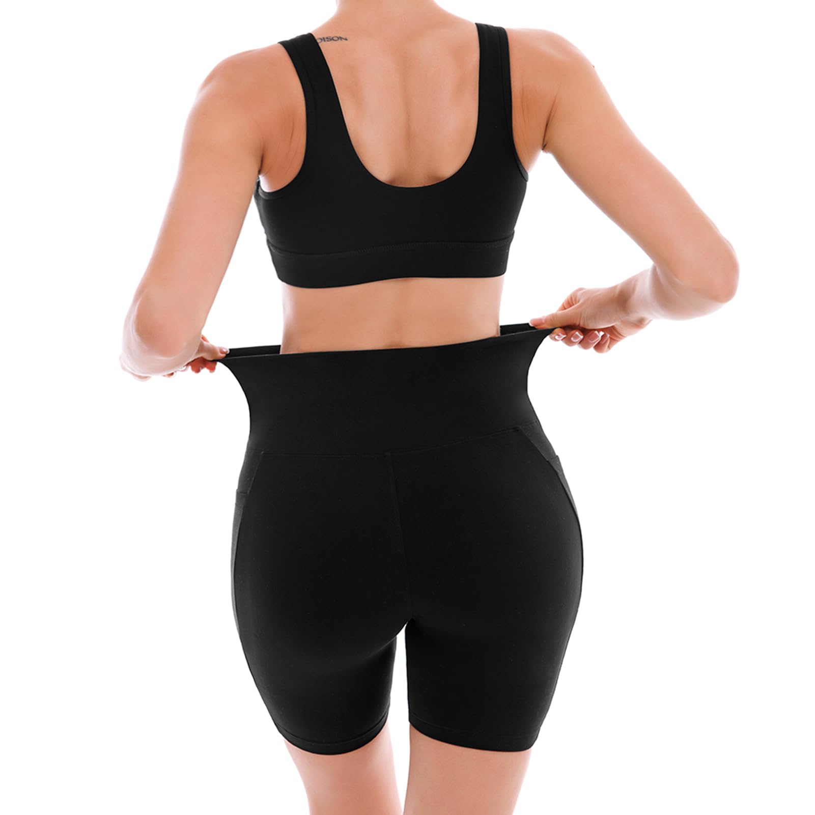 SINOPHANT Paquete de 2 pantalones cortos de ciclismo para mujer con bolsillos, cintura alta, para ciclismo, yoga, correr, gimnasio, entrenamiento, suaves y atléticos