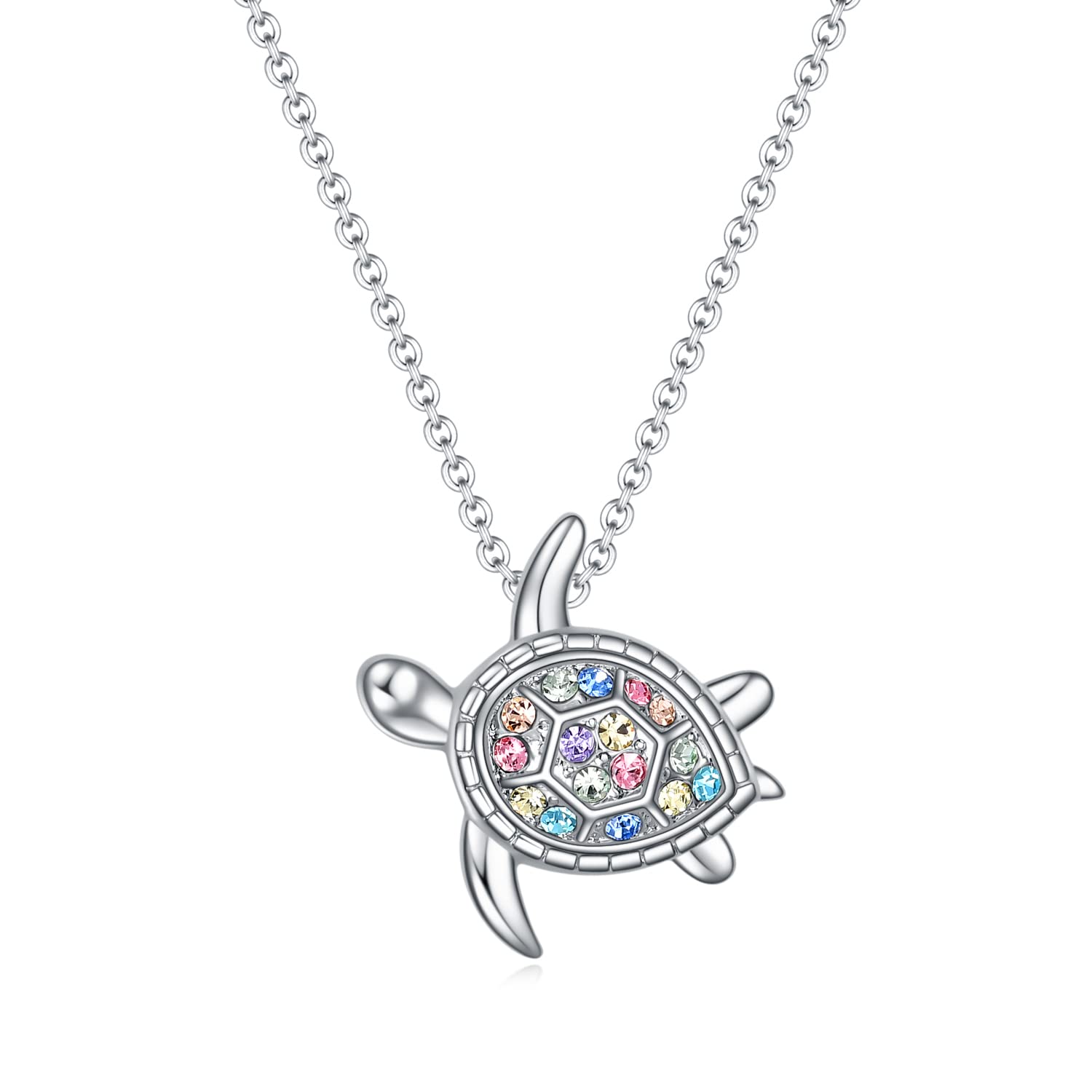 SUMFAN Shark Penguin Dolphin Sea Turtle Necklace Gifts for Girls Women,Rainbow Crystal Girls Birthday Gifts Animal Jewelry Pendant for Daughter