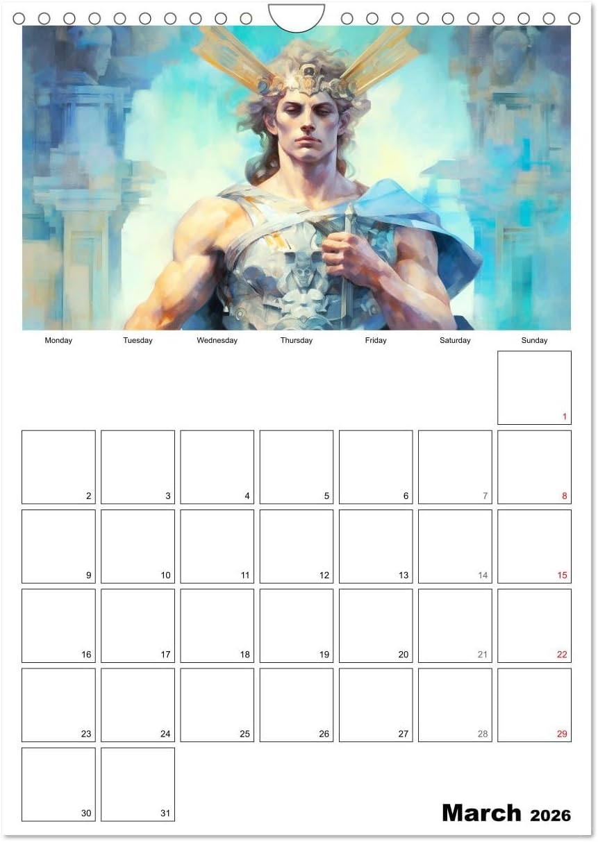The divine planner. Watercolors of ancient Greek gods, US-Version (Wall Calendar 2026 DIN A4 Portrait), CALVENDO 12 Month Wall Calendar