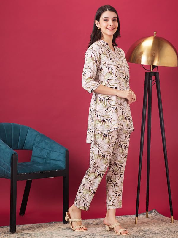 Image of AV2 Women's Maternity Night Suit Set|Nursing|Feeding Printed Tunic & Bottom Coord Set 2426