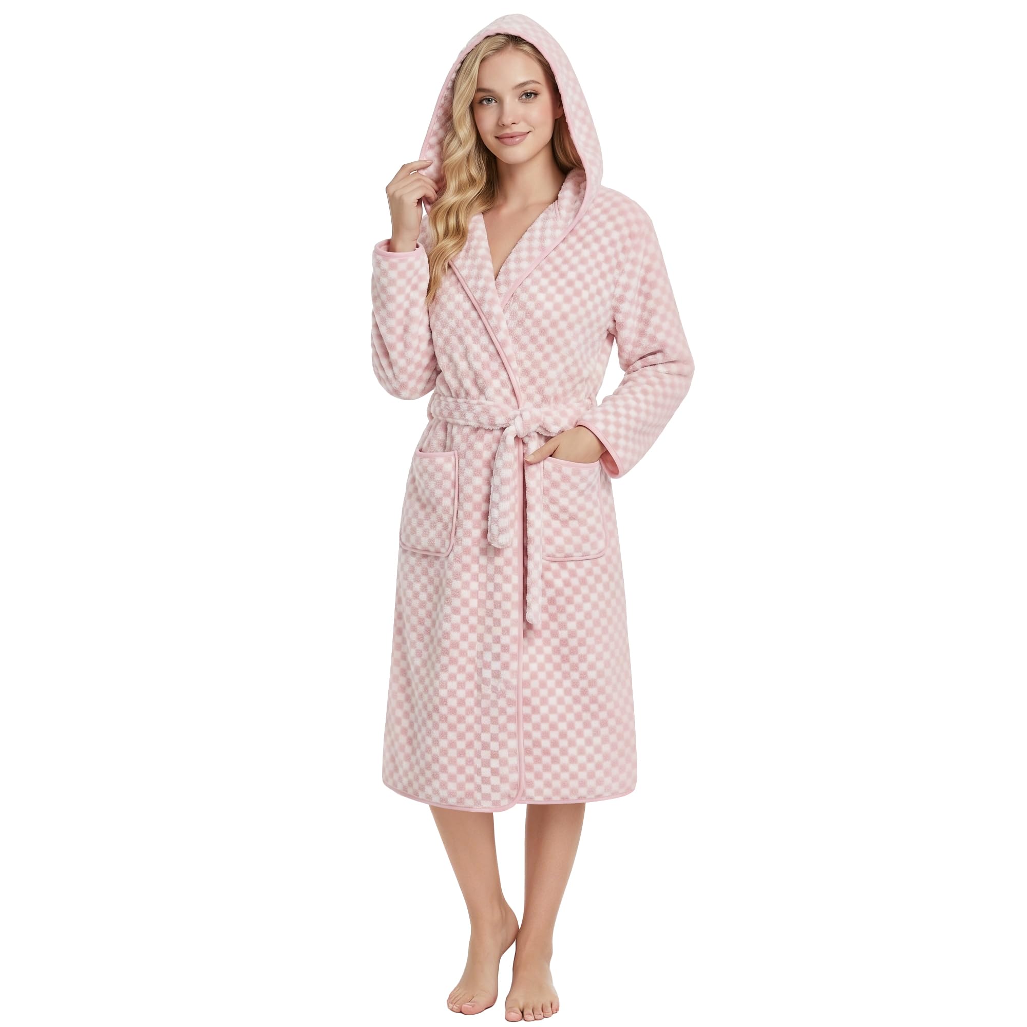PJGGZ Checkered Hooded Bathrobe for Women, Lightweight Microfiber Towel Material Quick Dry Soft Absorbent Y2K Trendy Robe