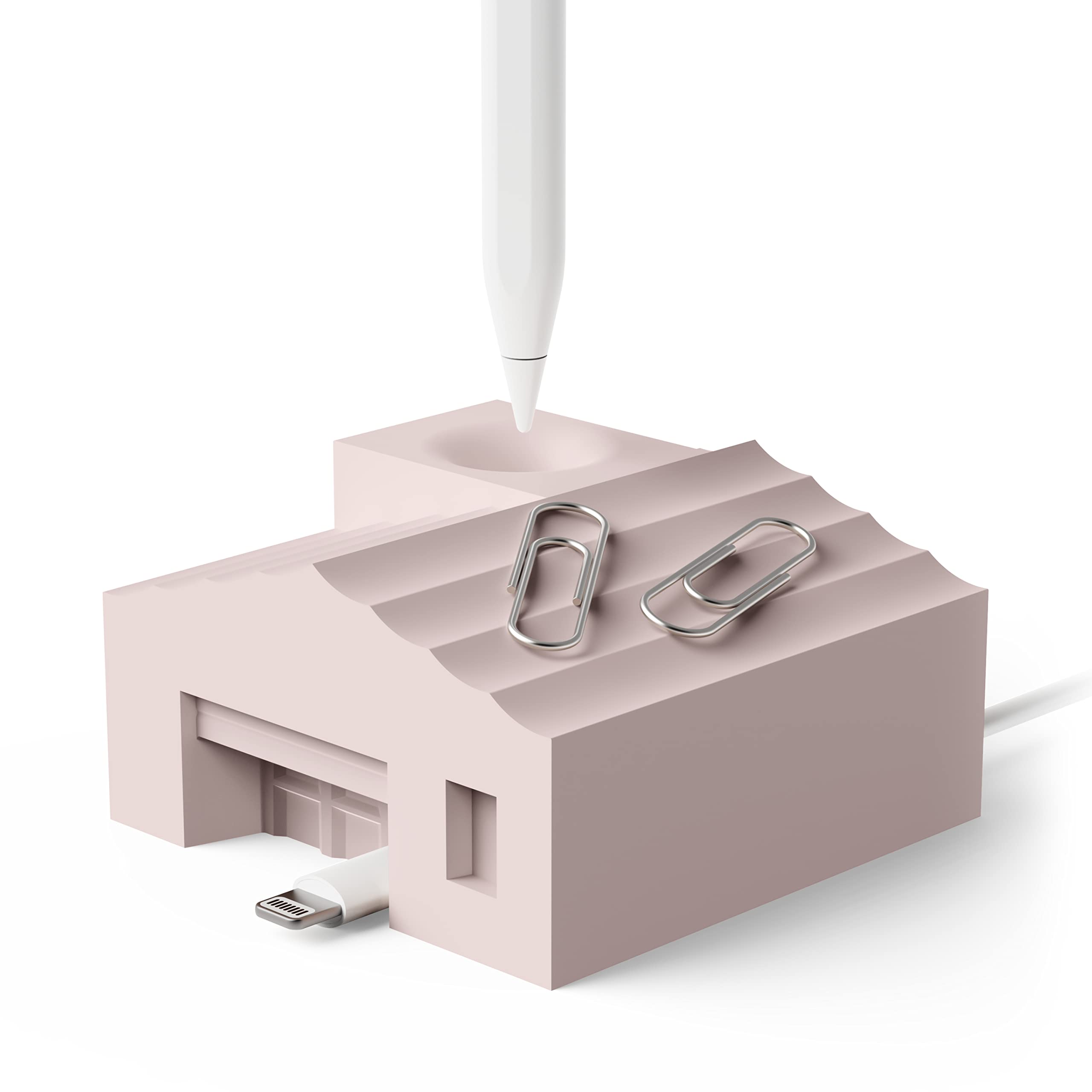 elago Pencil Home Stand Compatible with Apple Pencil Pro Apple Pencil (1st & 2nd Generation) and Apple Pencil (USB-C) and Other Pens, Stylus, Lightning Cable Organizer (Sand Pink)