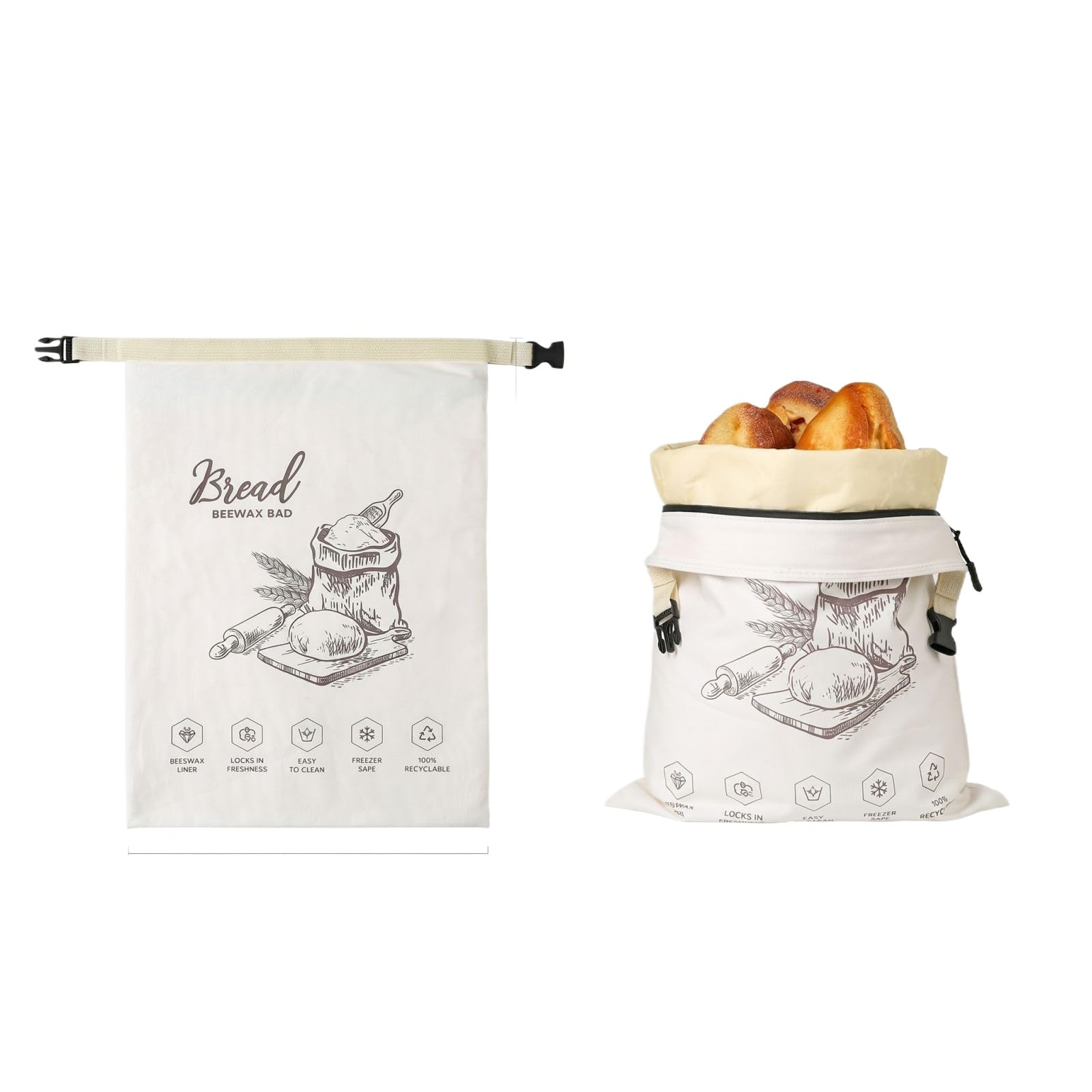 Wiederverwendbare Sauerteig-Brottasche XL, Baumwollbrot-Aufbewahrungstasche mit lebensmittelechtem TPU-Futter, hält hausgemachtes Brot länger frisch, gefriergeeignet, umweltfreundlich