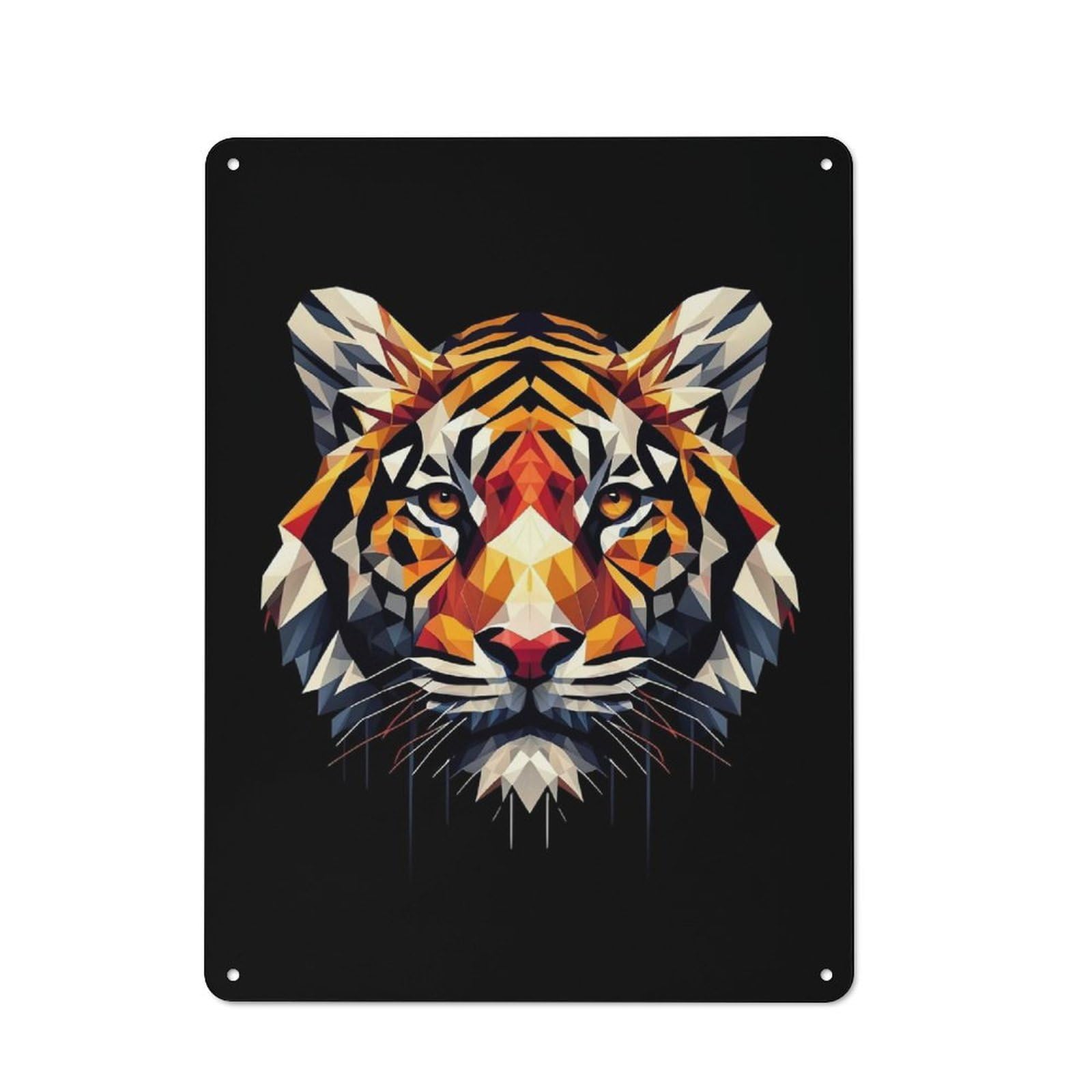 Industrial Tin Wall Sign 40x30cm Featuring Geometric Tiger, Urban Room Decor for Workspace, Cafe, Hallway Or Garage