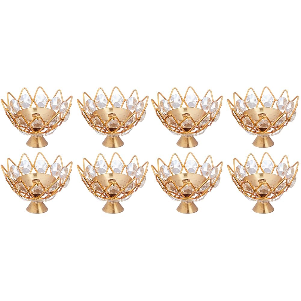 Amazon Brand - Solimo Brass Akhand Diya for Puja - Crystal Oil Lamp for Home (Pack of 8)
