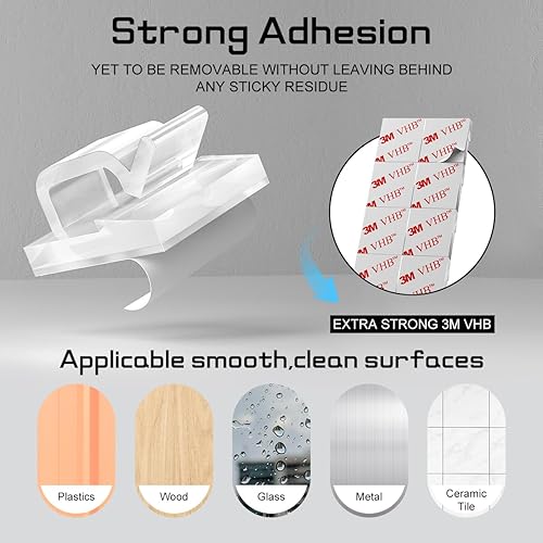 Miniatura 4 de 100 clips de cable, clips adhesivos para cables, clips de cables fuertes, clips de organización de cables para escritorio, pared, automóvil, TV,