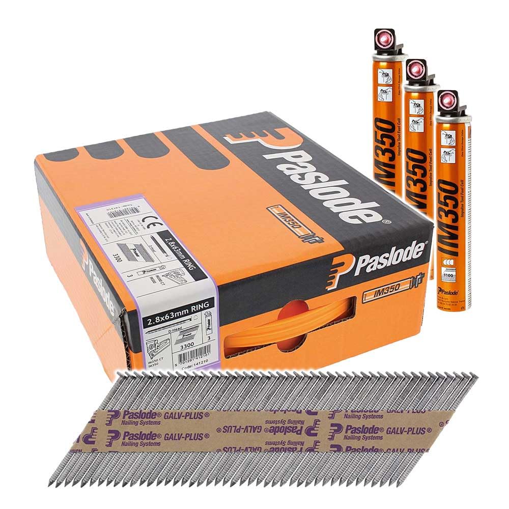 Paslode 141210 Galvanised Ring Nail Fuel Pack, 63x2.8mm