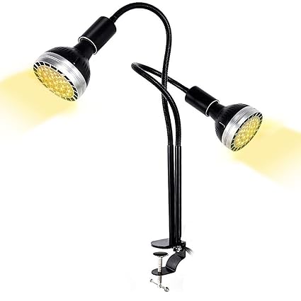 EXCLUZO Full Spectrum Grow Light,L-ED Grow Lamp for Indoor Plants,C-Clamp,Adjustable Gooseneck,2 Independent Lamps(US Plug) AURH