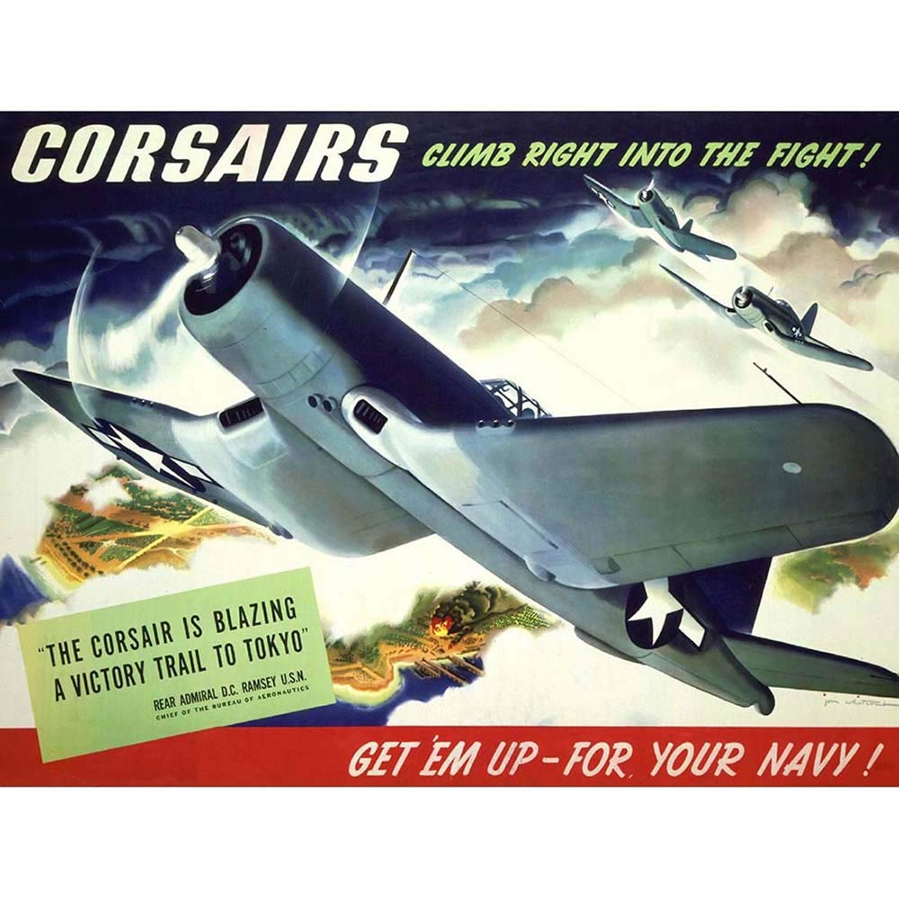 Wee Blue Coo Wwii War Corsair USA Navy Plane Art Print Poster Wall Decor 12X16 Inch