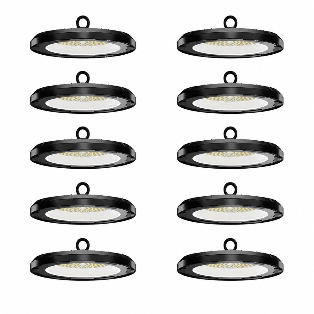 HOFTRONIC UFO LED High Bay Eris 100 Watt 14.000 Lumen 4000 K Neutralweiß IP65 IK08 140 lm/W Aluminium Decken- und Hängelampe 10er-Set
