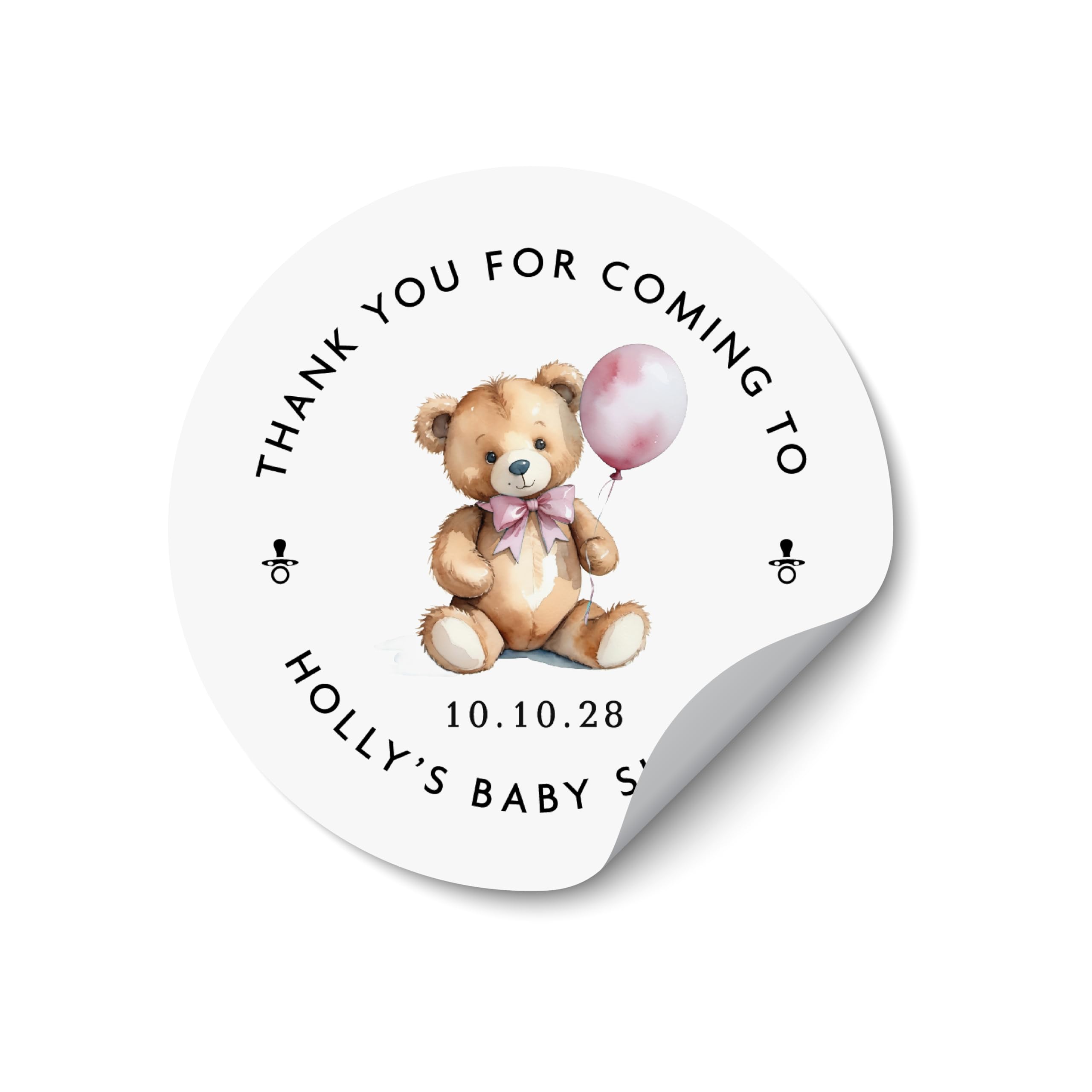 Teddy Bear Shower Stickers, It's A Girl Stickers, Baby Bear Round Stickers, Baby Girl Name Labels, Baby Bear Theme Stickers - BS39