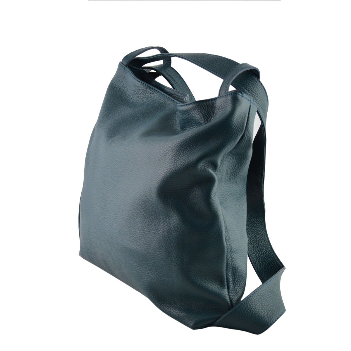 Bolso Shopper Y Mochila En Piel Verdadera Color Azul Petróleo - Peleteria Echa En Italia - Bolso Mujer