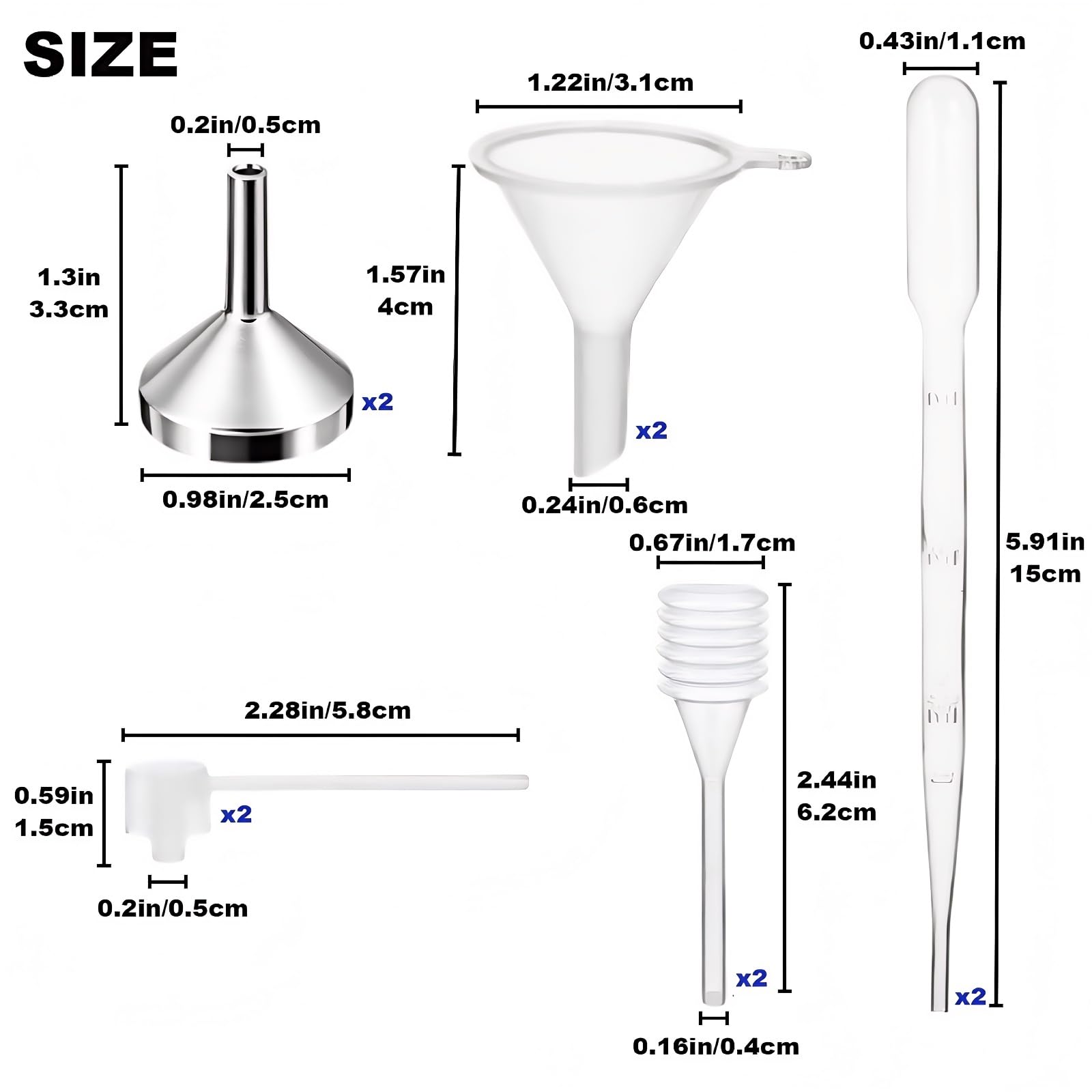 Xnovies 10Pcs Mini Funnels Sets, Aluminium Plastic Small Funnels with Mini Plastic Dropper Pipette Dispenser for Filling Small Bottles, Cosmetics, Crafts, Sand, Essential Oils