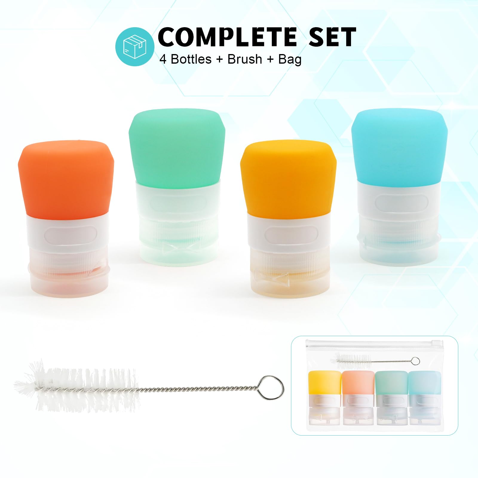 Botellas portátiles de silicona para condimentos, mini recipientes de salsa de 1 onza con bolsas reutilizables para sándwich de botellas exprimibles de condimentos, paquete de 4 7