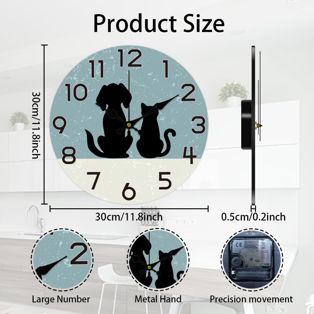 CHGCRAFT Reloj de pared de 12 pulgadas con gatos y perros sin tictac