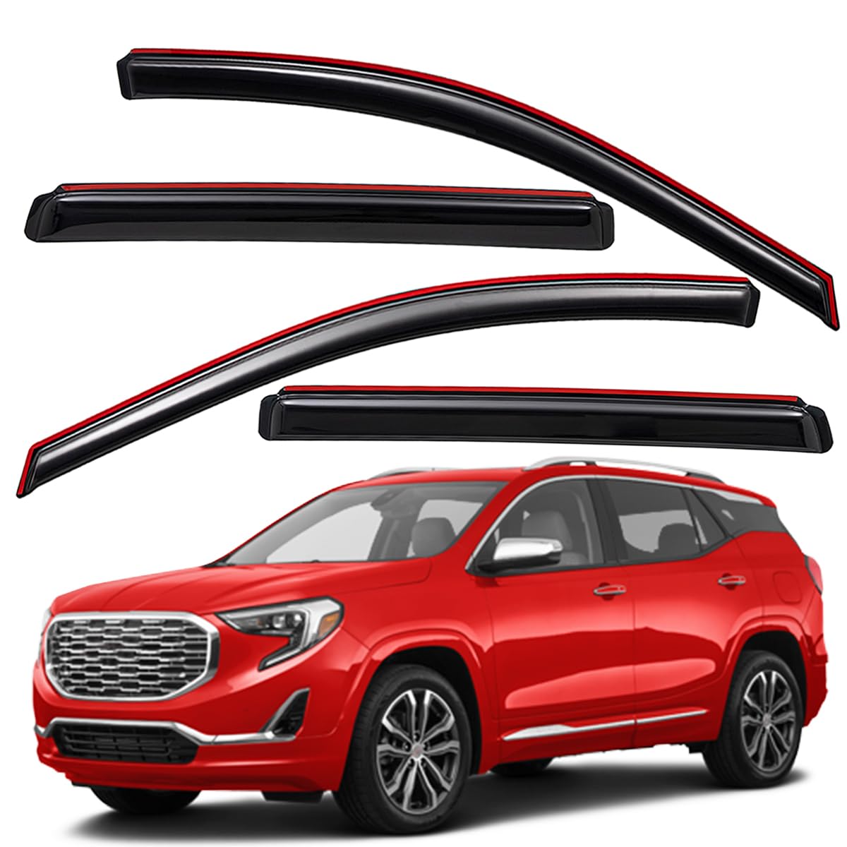 Lightronic Extra Durable Clip-on in-Channel Auto Vent Window Visor, Fits 2018-2024 GMC Terrain, UV Protection Rain Guard, Original Wind Deflector, No-Drill Easy Install, Dark Smoke, 4-Pcs