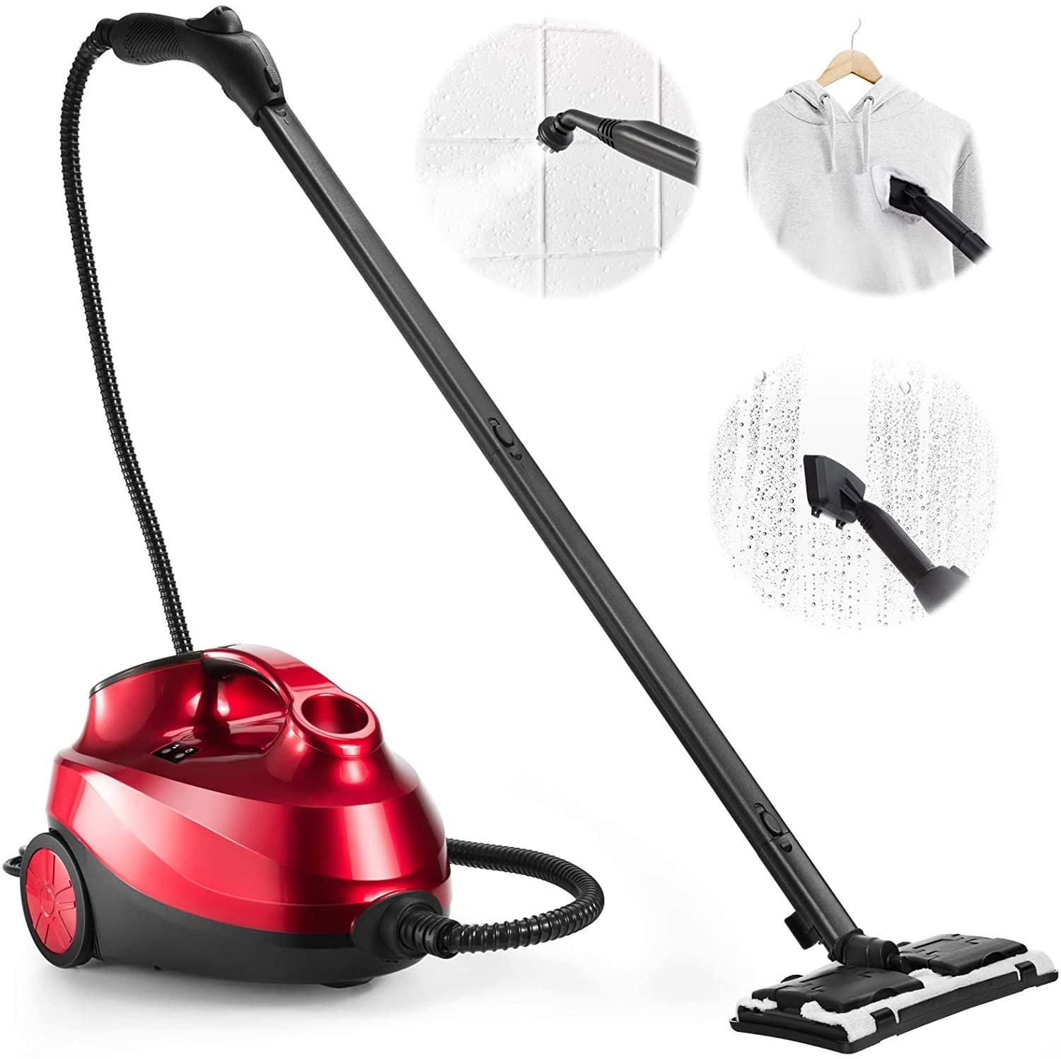 LDAILY 2000W Steam Cleaner with 19 Accessories, 1.5L Tank, Extra-Long Power Cord, Chemical-Free Pressurized Cleaning, 2000W Multi-Purpose Steam Cleaning System, or Floors, Cars, Home Use (Red)