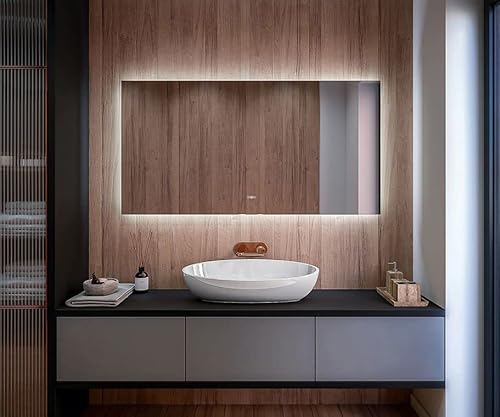 Artforma Badspiegel 120x70 cm mit LED Beleuchtung - Individuell Nach Maß - Beleuchtet Wandspiegel Lichtspiegel Badezimmerspiegel - LED Farbe und Touch Schalter - T100 Cover