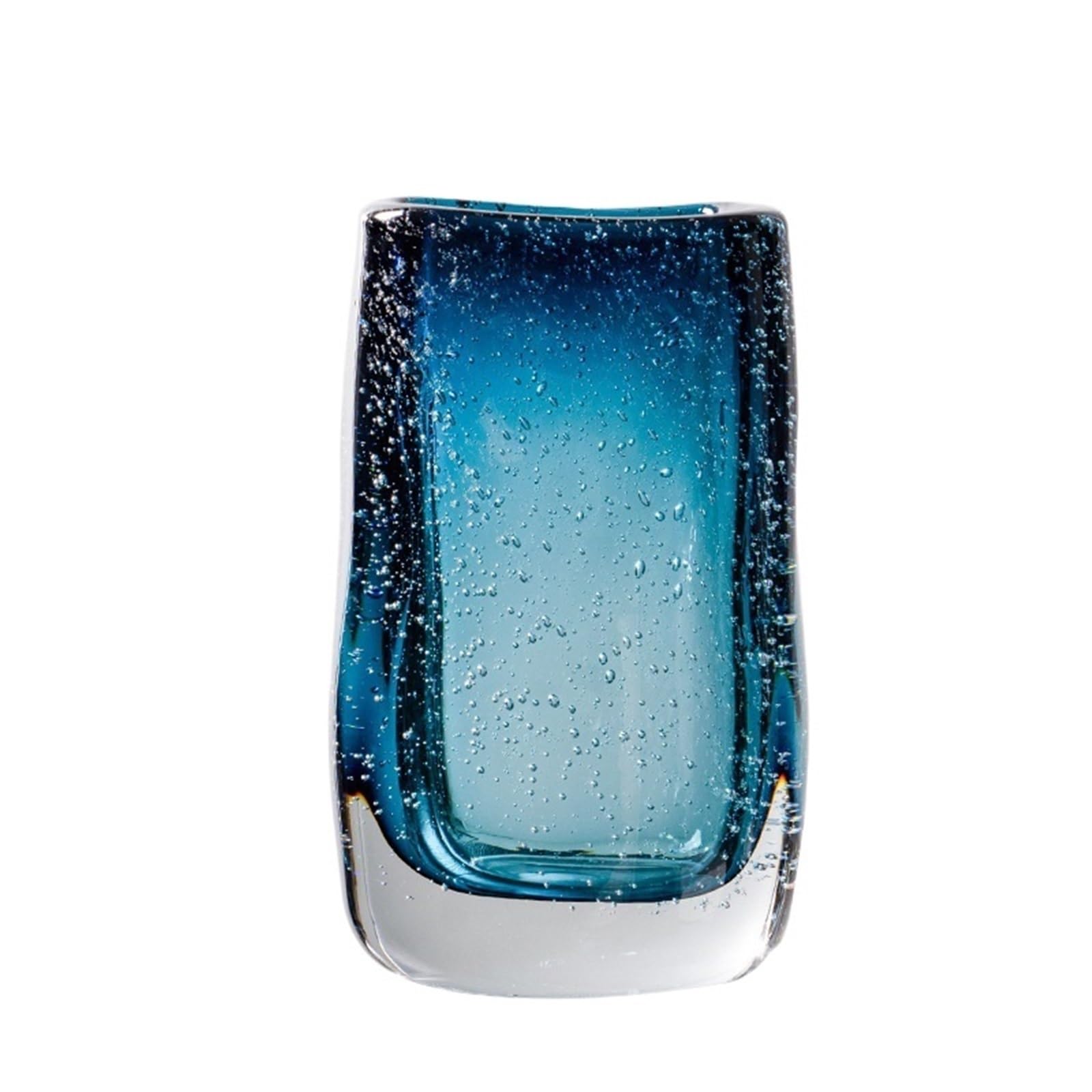 Geometric Vases Blue Glass Vase Bubble-thick Bottle Flower Square Geometric Flowerpot Home Decoration(L)