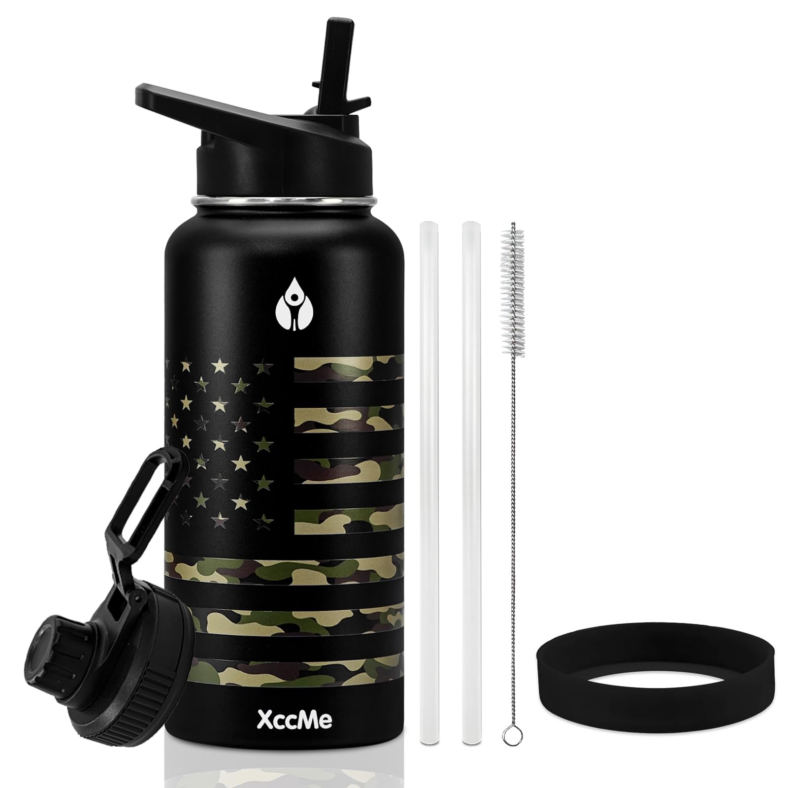 XccMe 32 oz Insulated Water Bottle,Stainless Steel Leak Proof Water Bottles,Wide Mouth Double Walled Travel Thermal Mug with 2 Lids for Cold Water