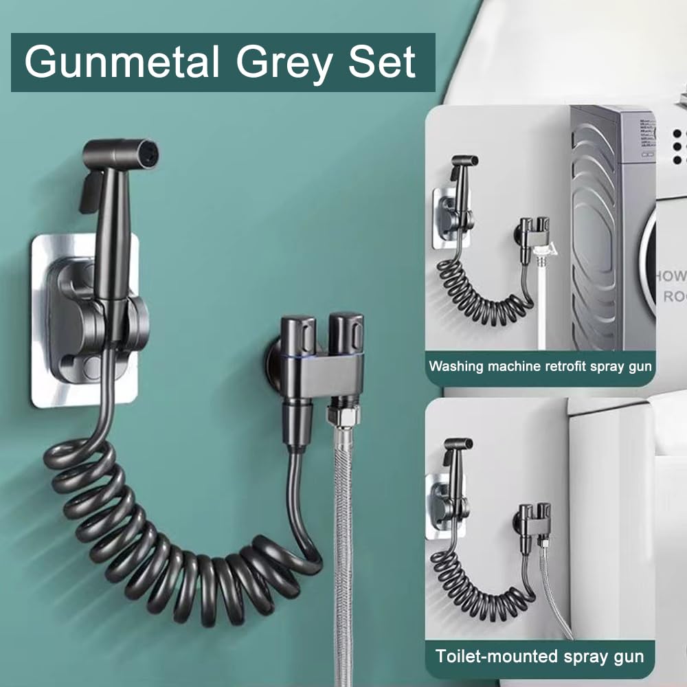 Douchette WC Kit pour Toilettes avec Tuyau Flexible et Support Douchette à Main 1 en 2 Sorties à Double Pulvérisateur Bidet Toilette Inoxydable Rincer le Pistolet à Peinture Bain