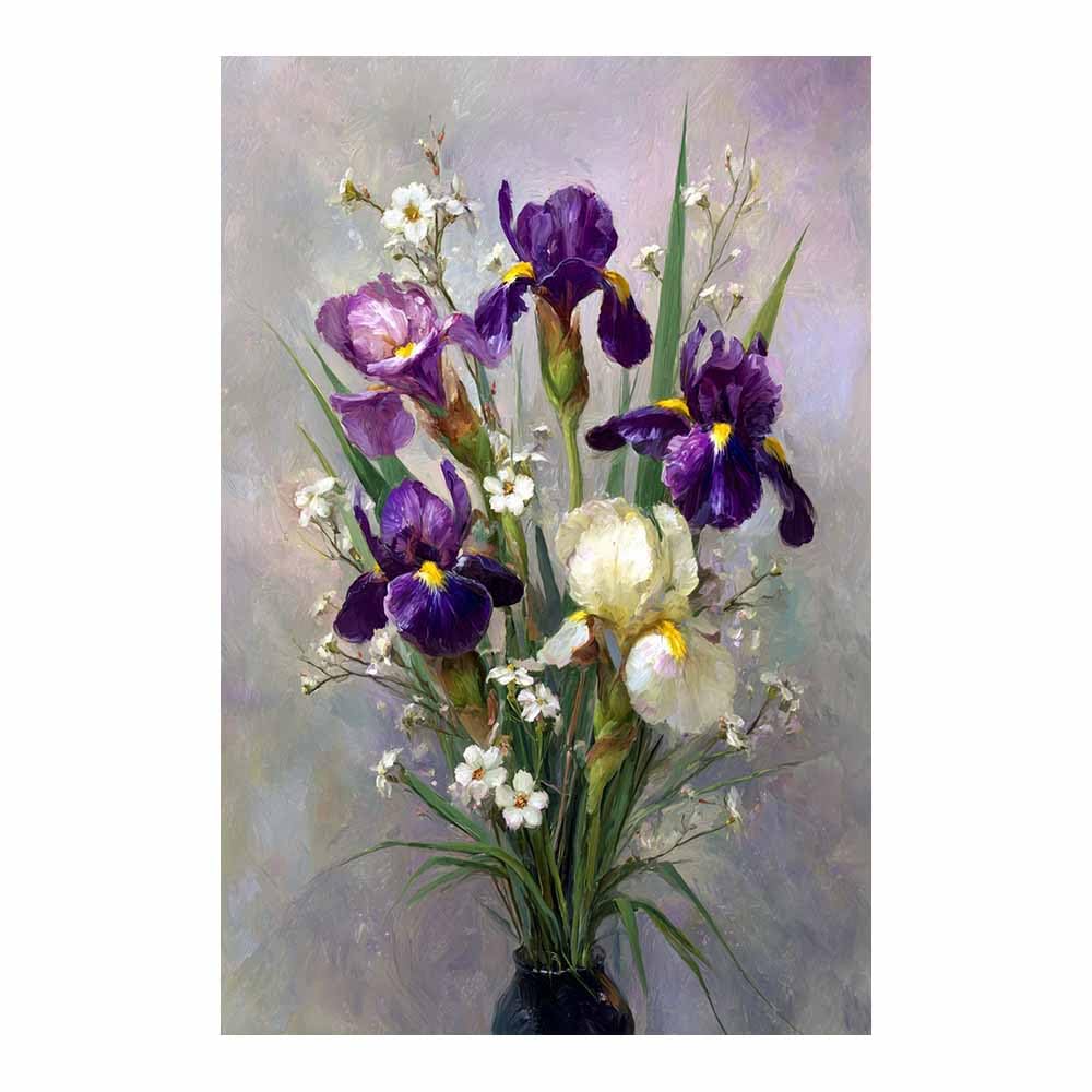 Xeniou Multicolor Flowers Canvas Purple Irisees Vase Painting Canvas Wall Art, For Bedroom Bathroom Living Room Home Wall Decor(Multicolor)-80X120cm Unframed