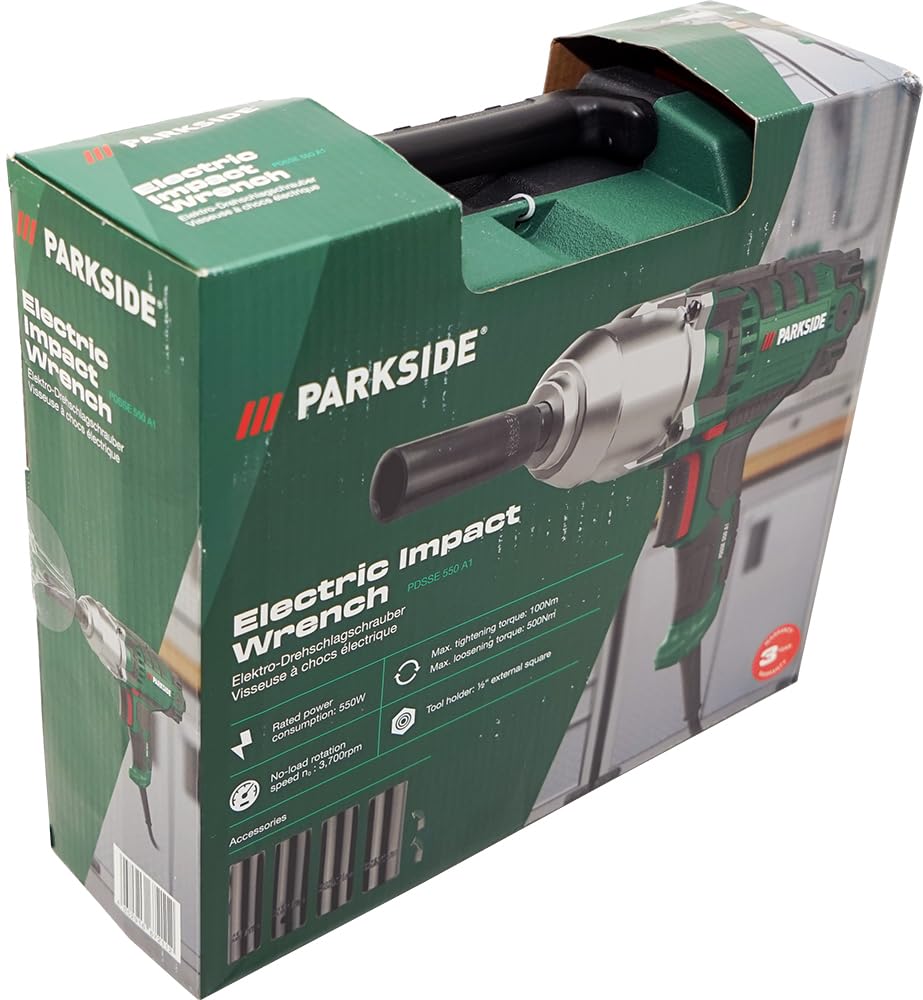 Paquete PSIDE® - Llave de impacto eléctrica PARKSIDE® de 1/2 pulgada PDSSE 550 + llavero PSIDE®
