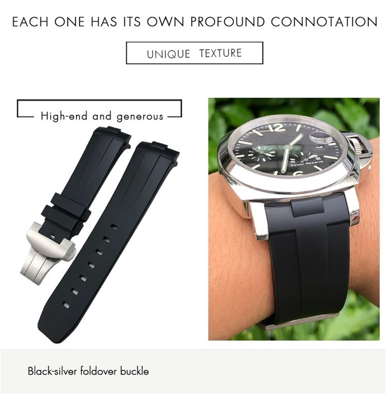 24mm Nero Verde Natura Morbido Silicone Gomma Cinturino Fit per Panerai PAM00111/441 Cinturino Farfalla Fibbia Impermeabile Bracciale