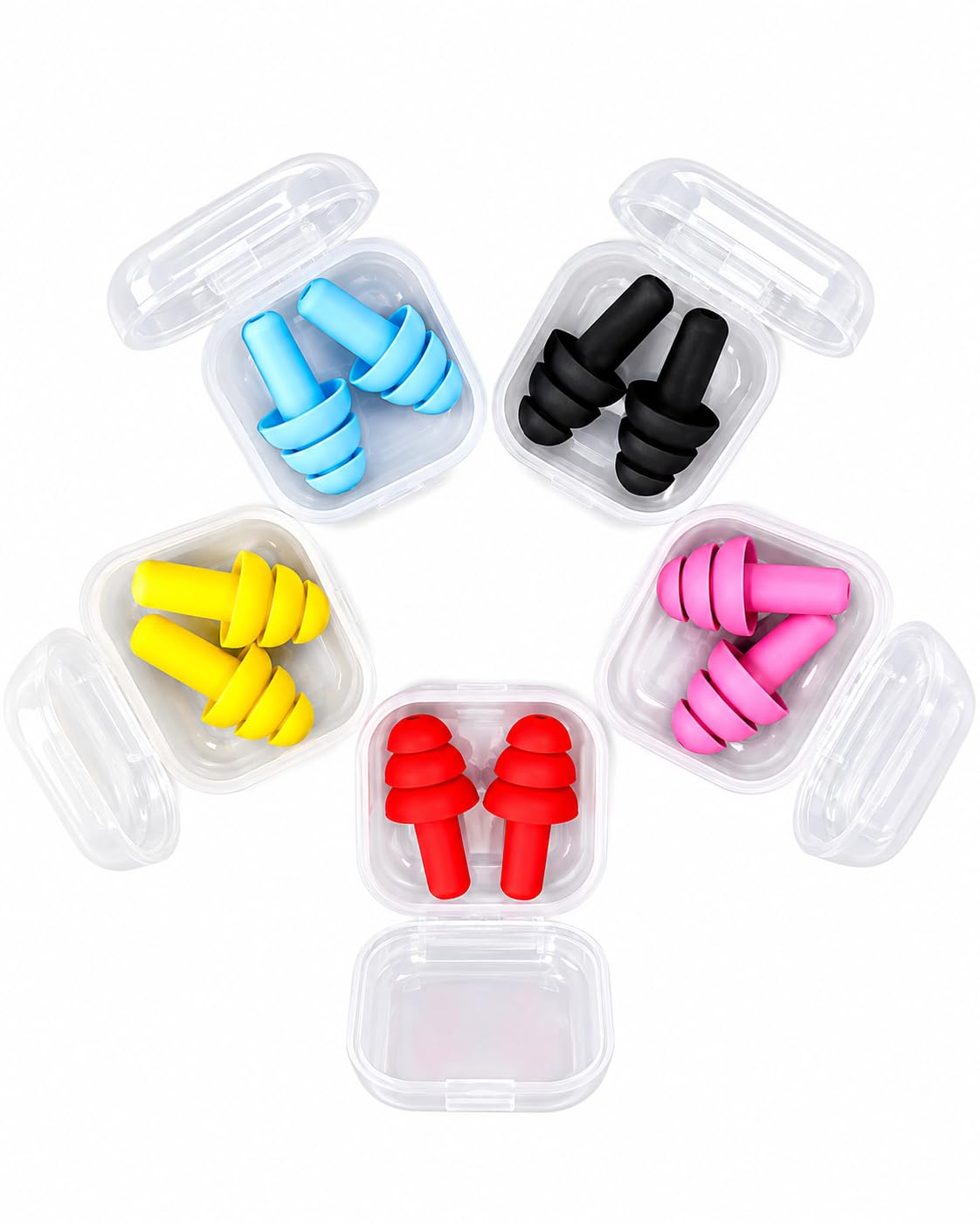 SMVM Reusable Silicone Ear Plugs for Sleeping, Swimming, Studying, Travel & Noise Reduction | Soft Triple-Flange Hearing Protection | Washable, Reusable | 5 Pairs with Storage Cases | Multi-Color-picture-45