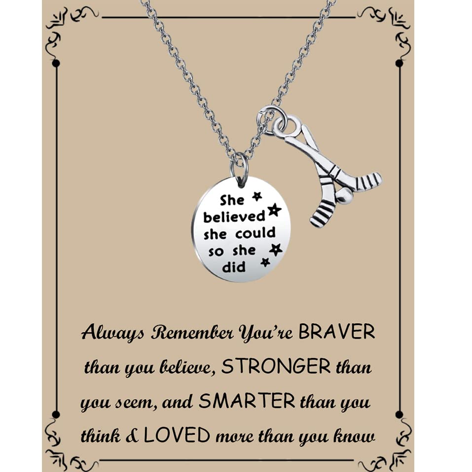 Hockey Charm Necklace She Believed She Could So She Did Ice Hockey Players Inspirational Gift Hockey Jewelry Gifts for Her (Hockey Charm Necklace)
