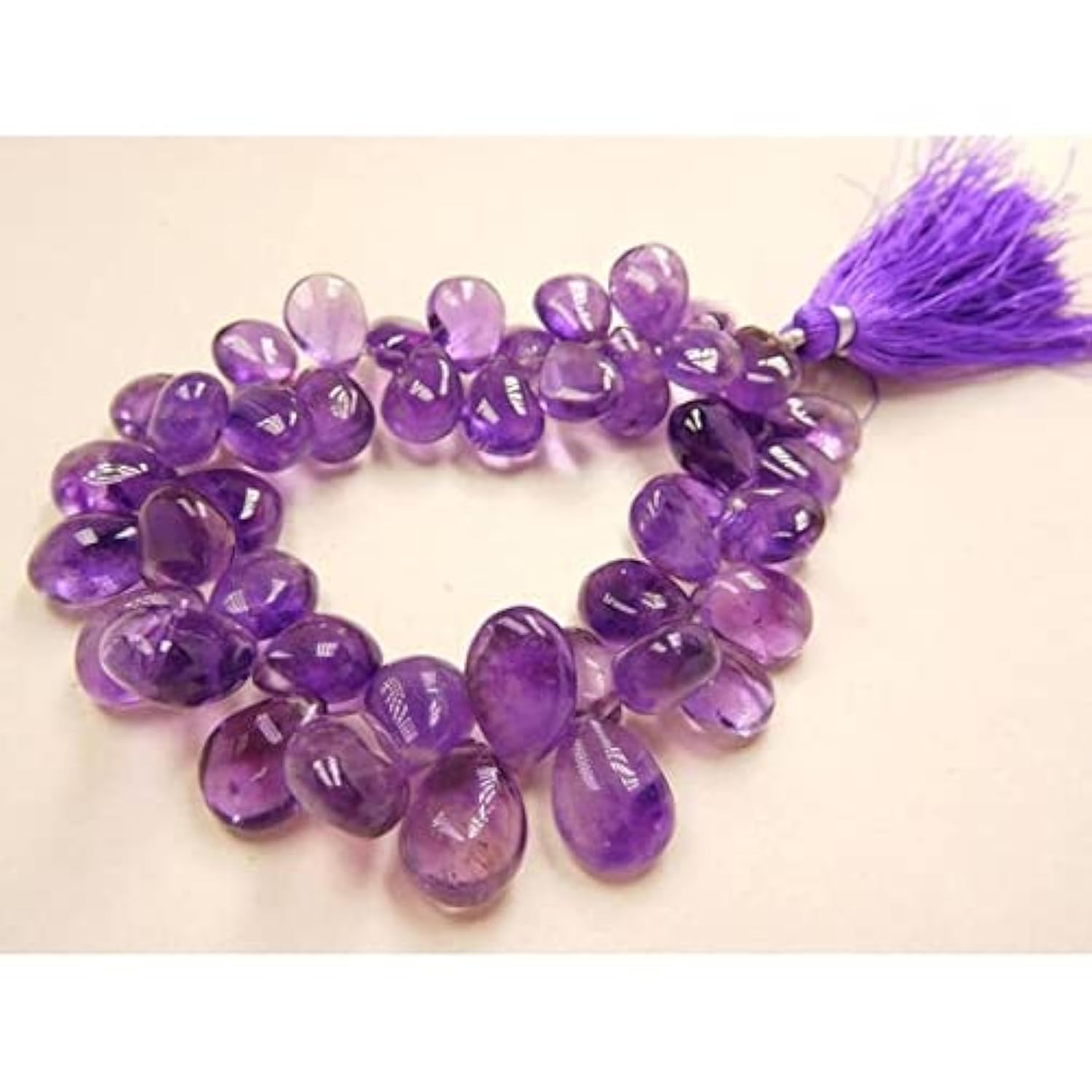 Améthyste naturelle en perles poires lisses de 8 pouces pour création de bijoux