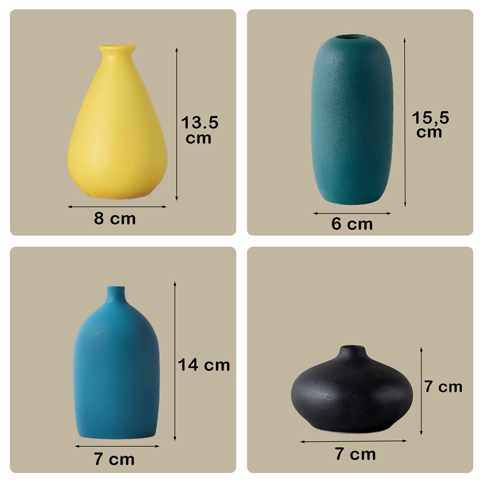 Sziqiqi Jarrones Pequeños de Cerámica para Flores, Juego de 4 Decorativos para Sala de Estar, Mini Hechos a Mano Mate para Decoración de Centro de Mesa Moderno
