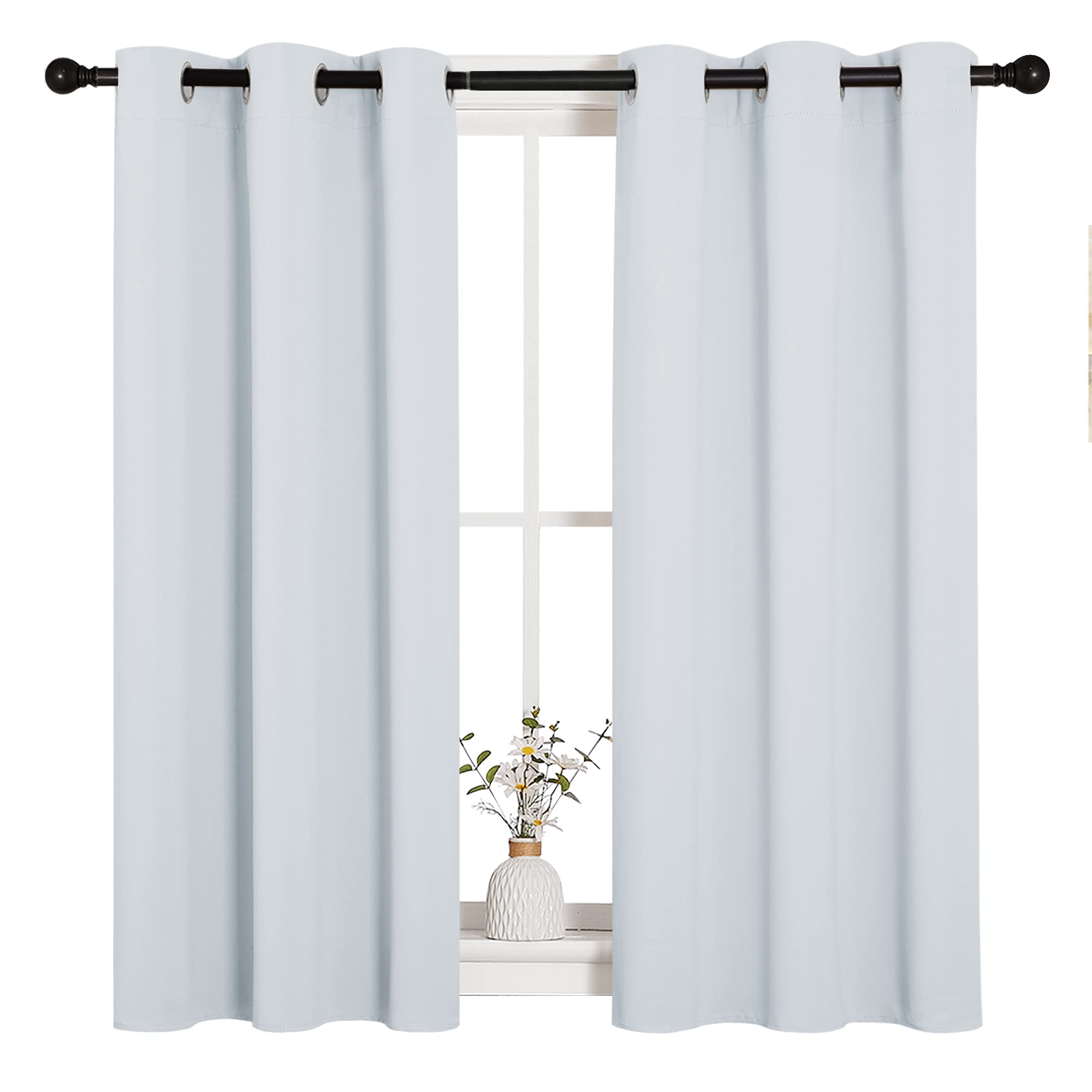 NICETOWN Room Darkening Draperies Curtains Panels, Window Treatment Thermal Insulated Grommet Room Darkening Curtains/Drapes for Bedroom (Greyish White, 2 Panels, 34 by 45)