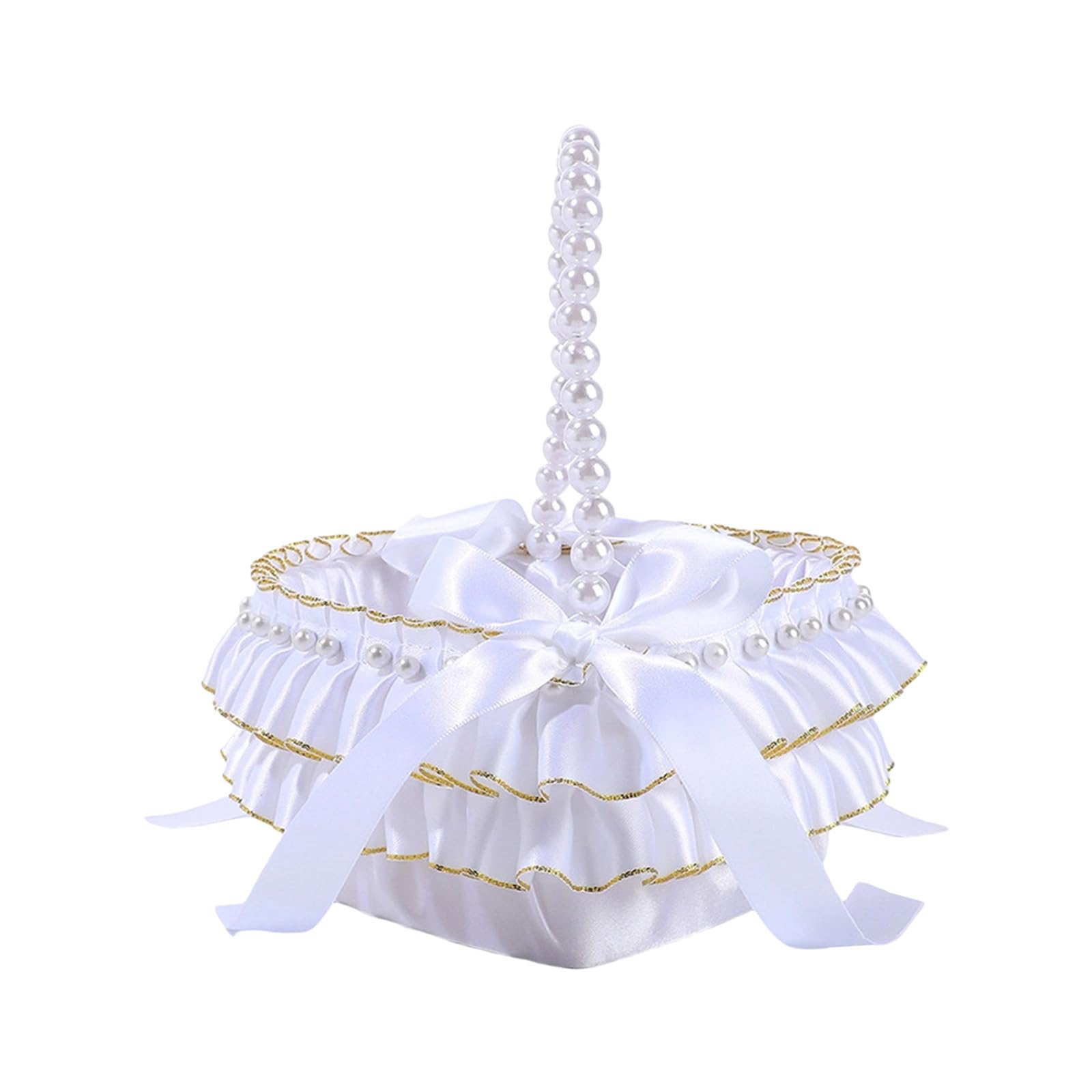 Decorative Petal Scattering Basket with Detachable Ribbon for Bridal Accessories Elegant Pearl Bow Floral Basket for Wedding