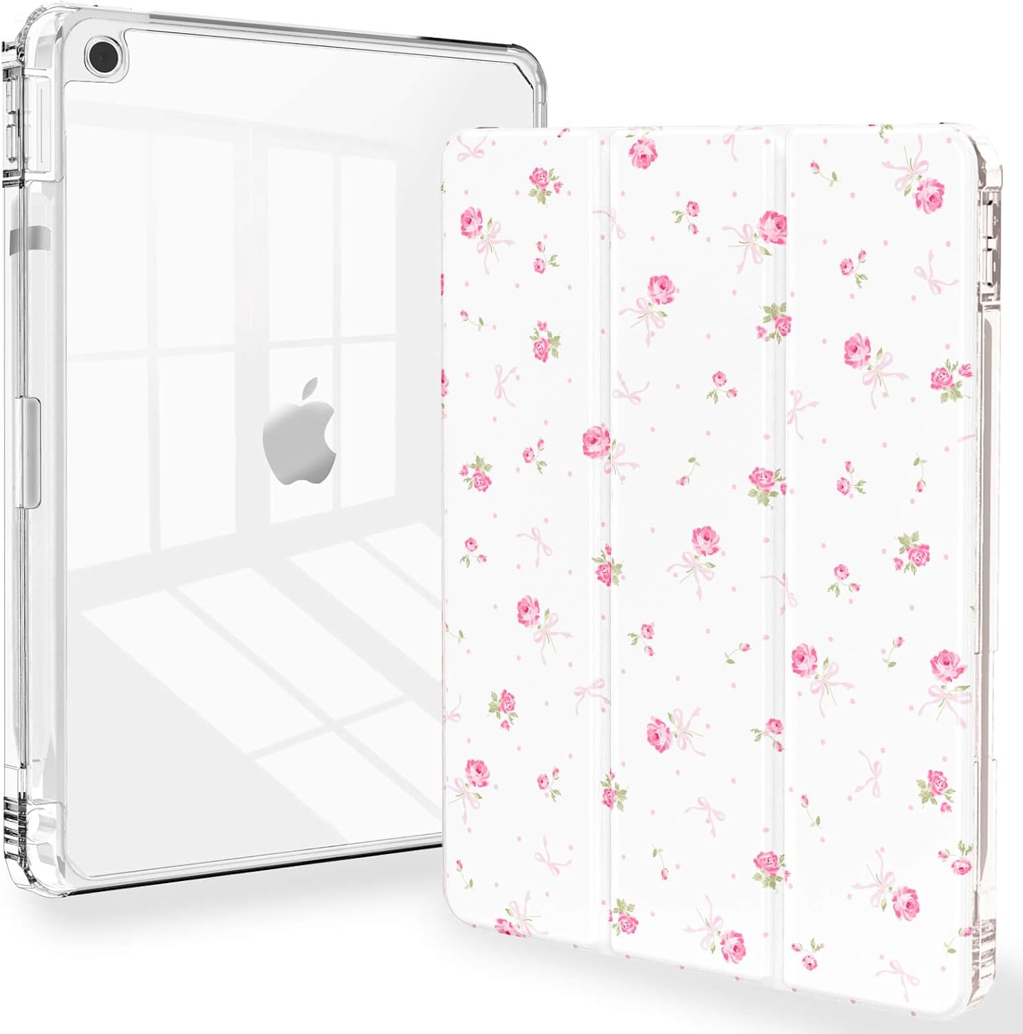 Feams for iPad 9th Generation Case, Trifold iPad 10.2 Case Clear Back Cover with Pencil Holder & Auto Sleep/Wake for iPad 9th/8th/7th Generation 2021/2020/2019, Cute Girls' Daily