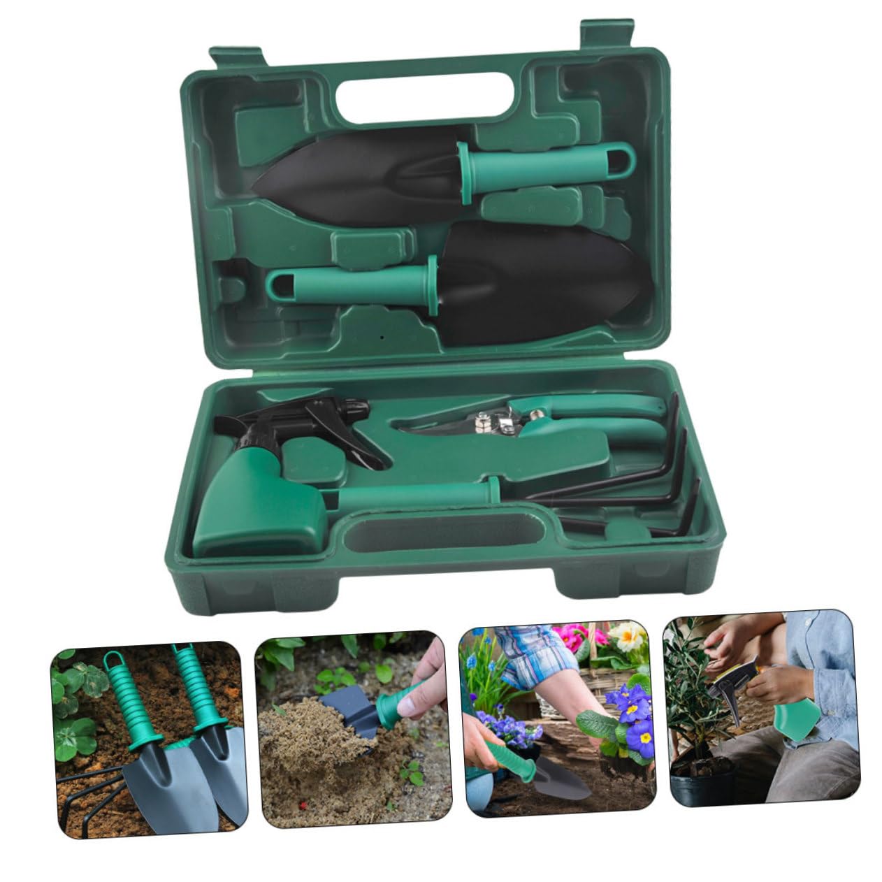 Set di 5 Attrezzi da Giardino in Pp e Metallo Inossidabile per Piantare Piante e Fiori, Leggero e Resistente Custodia