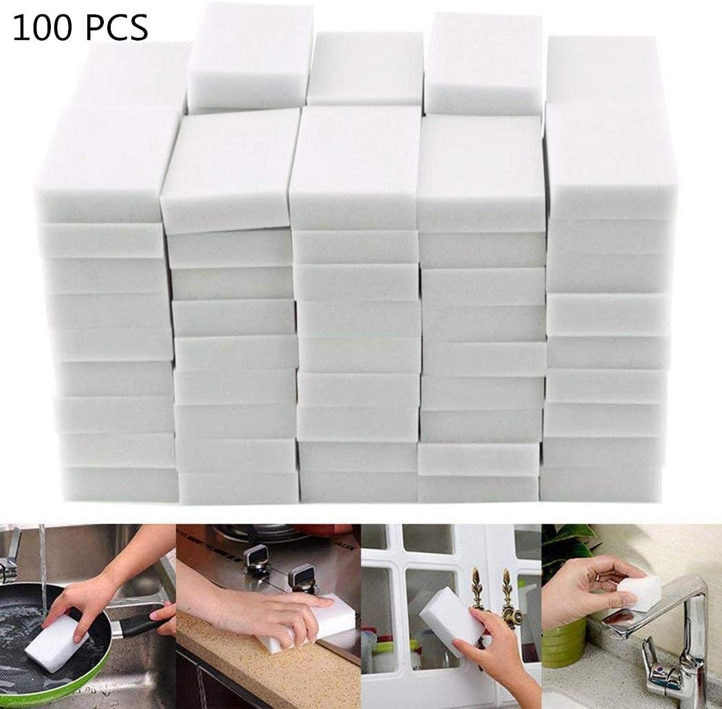 100-Pack Magic Cleaning Sponges Eraser, Household Sponge Eraser Cleaner Foam Cleaning for Kitchen, Furniture, Car, Leather
