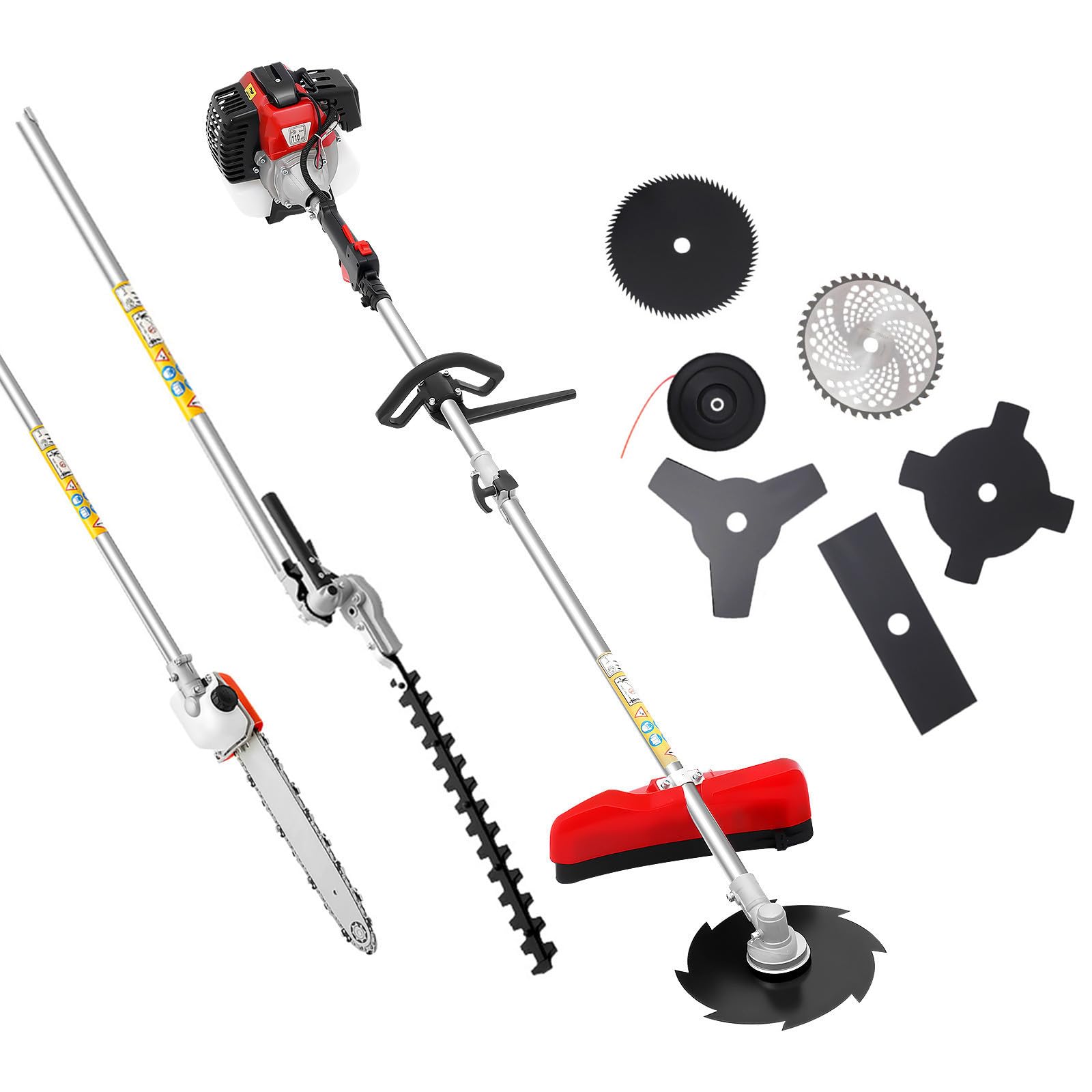 Desbrozadora de gasolina de 52 cc, 2 tiempos, desbrozadora de gasolina, cortacésped, 9 en 1, multifunción, con cortasetos, sierra circular, bobina de hilo