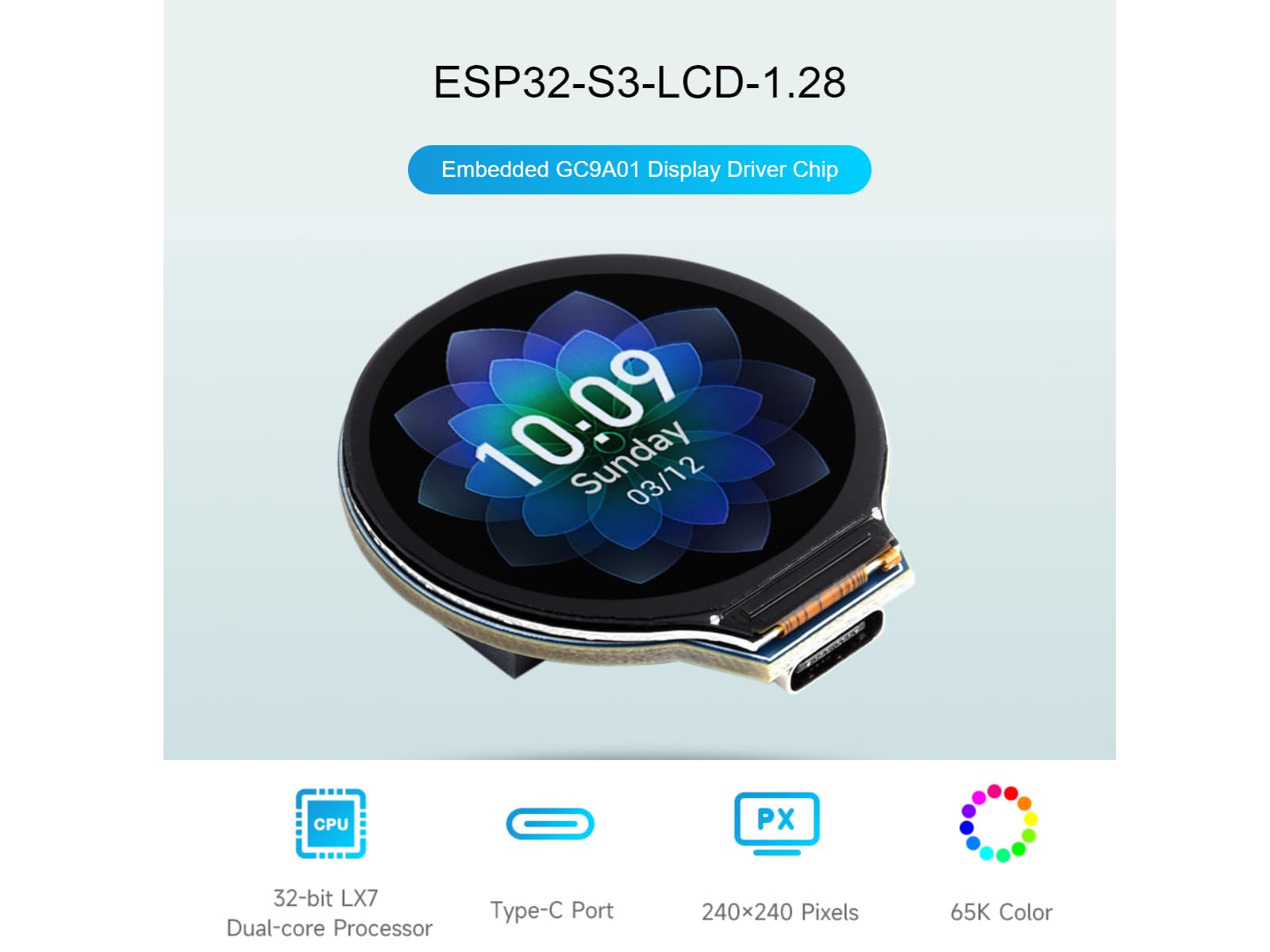 ESP32-S3 Development Board with 1.28inch Round LCD Display,32-bit LX7 Dual-Core Processor,Support 2.4 GHz Wi-FI and Bluetooth 5(Le),Embedded GC9A01 Driver Chip