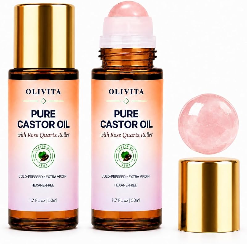 OLIVITA Óleo de rícino com aplicador roll-on e esfera de quartzo rosa