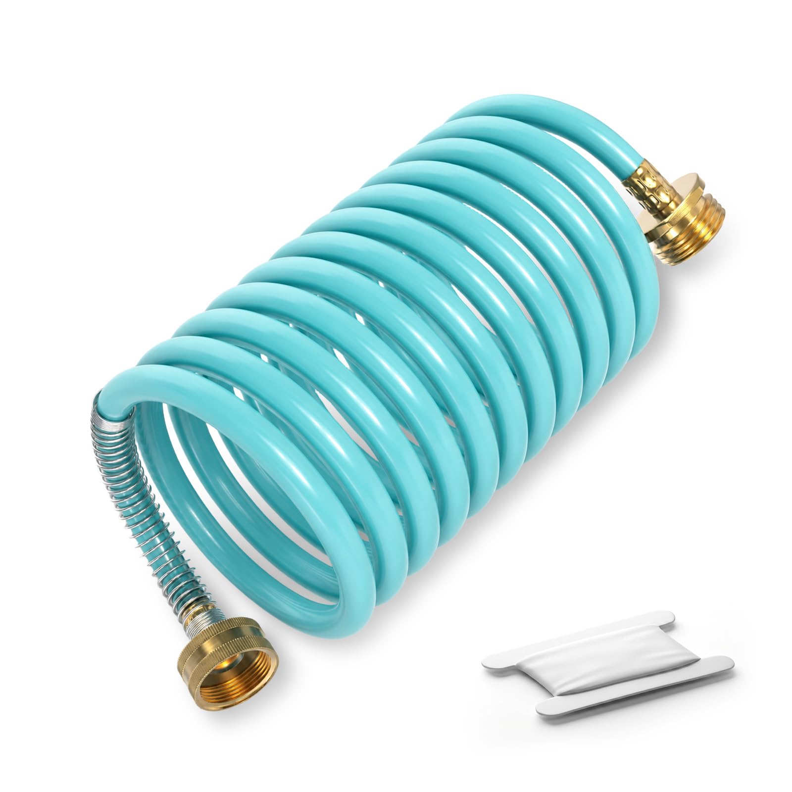 ERGAOBOY Blue 15FT 4.5m 3/8" 3/4" GHT Coiled Garden Hose