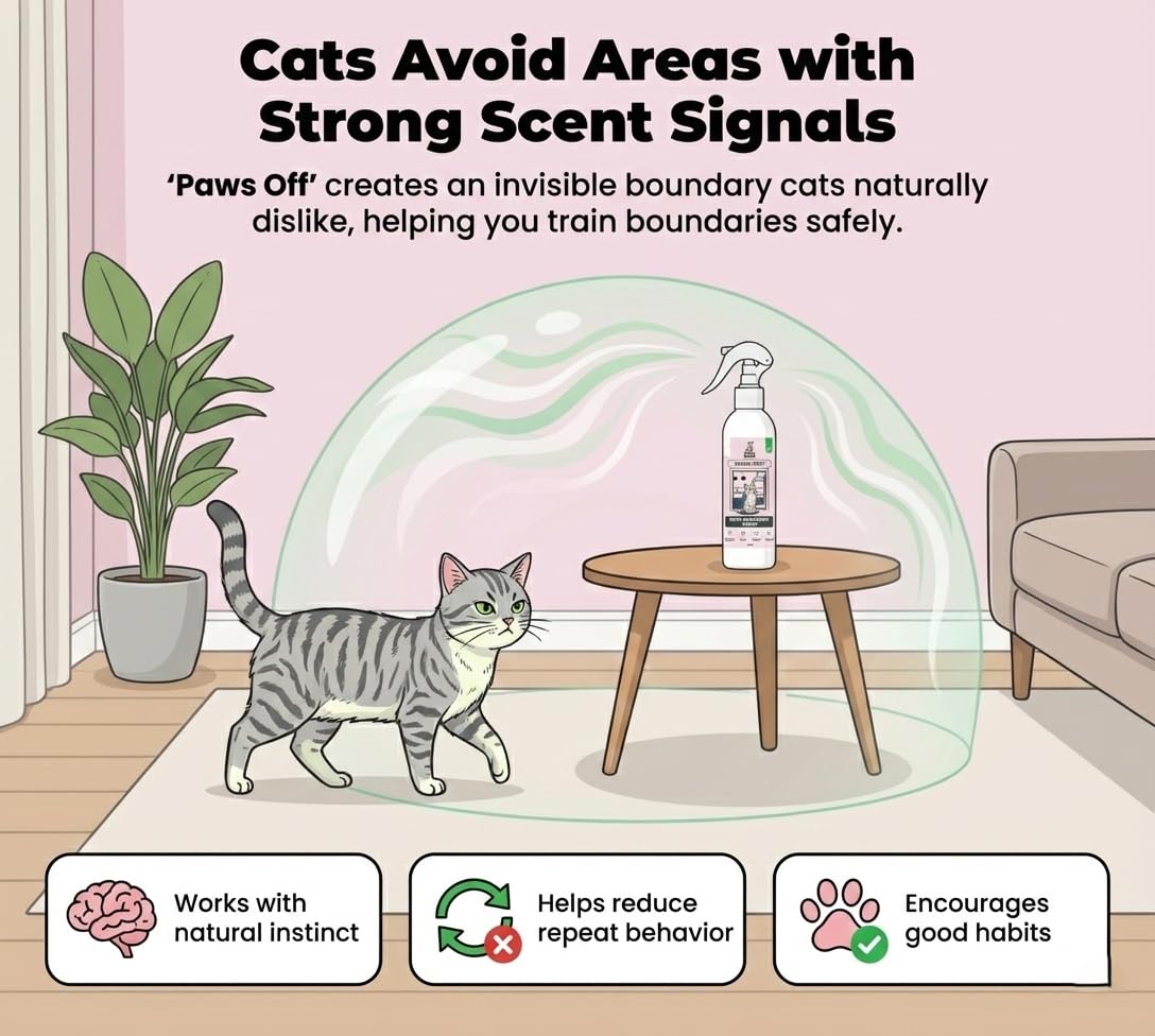 Stray Paws Paws Off Cat Repellent Spray | Keeps Cats & Kittens Away from Furniture, Kitchen Counters & Prayer Rooms | Indoor Area-Off Deterrent | Helps Discourage Scratching & Chewing | 200 ml 4
