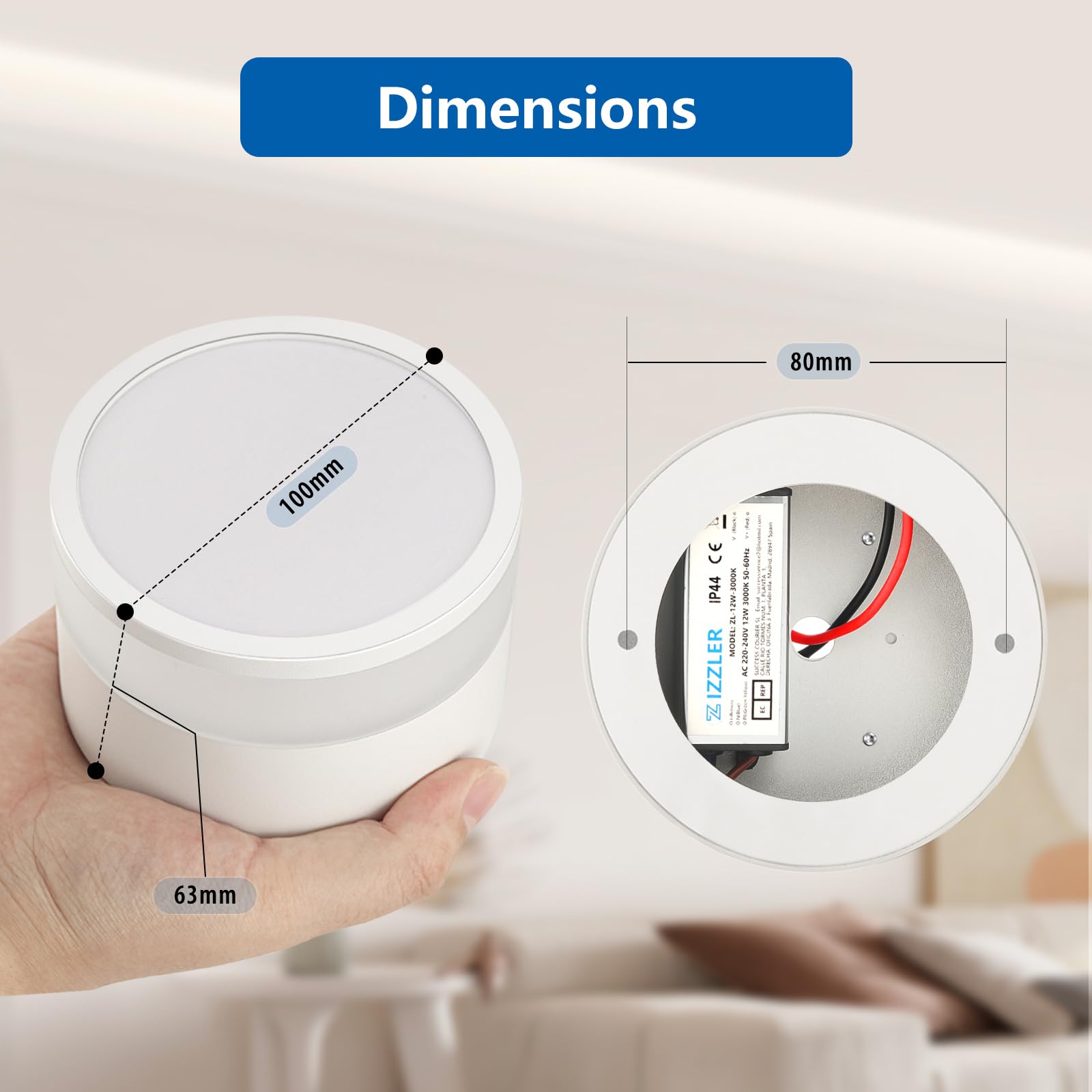 ZIZZLER 2 Spot Saillie Exterieur Salle de Bain IP44 Etanche, Plafonnier Spot Led Tube en Saillie Cylindre Couloir Entree, 12W Blanc Chaud Surface Mounted Luminaire Couloir Cuisine Ø10cm