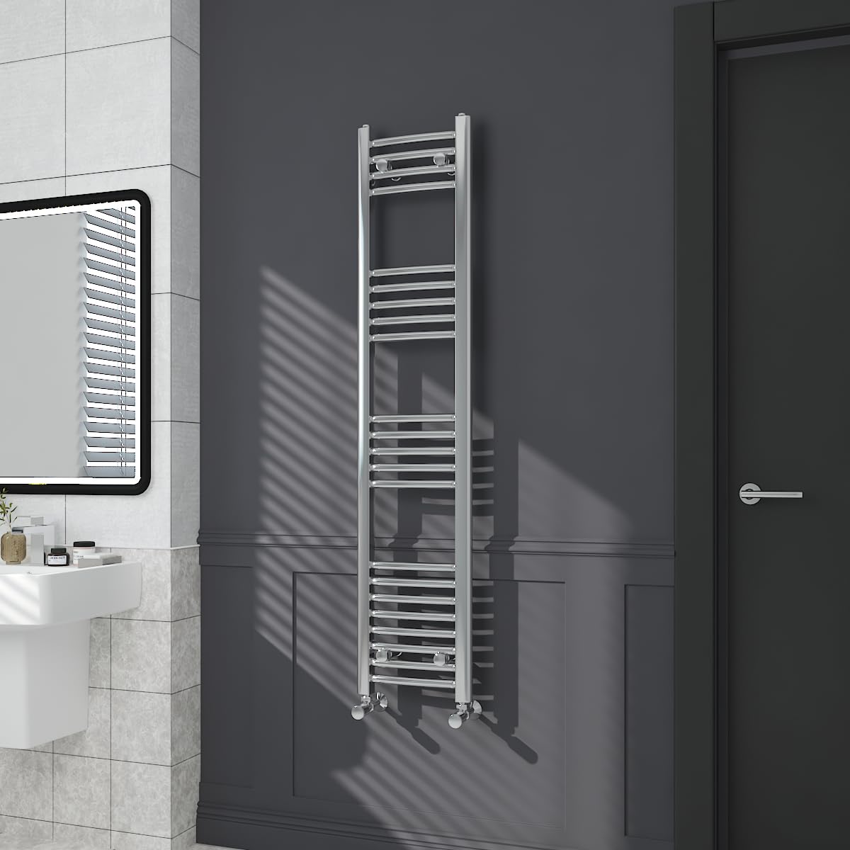 Warmehaus Contemporary Curved Bathroom Heated Towel Rail Radiator Rad 1400 x 300mm - Chrome