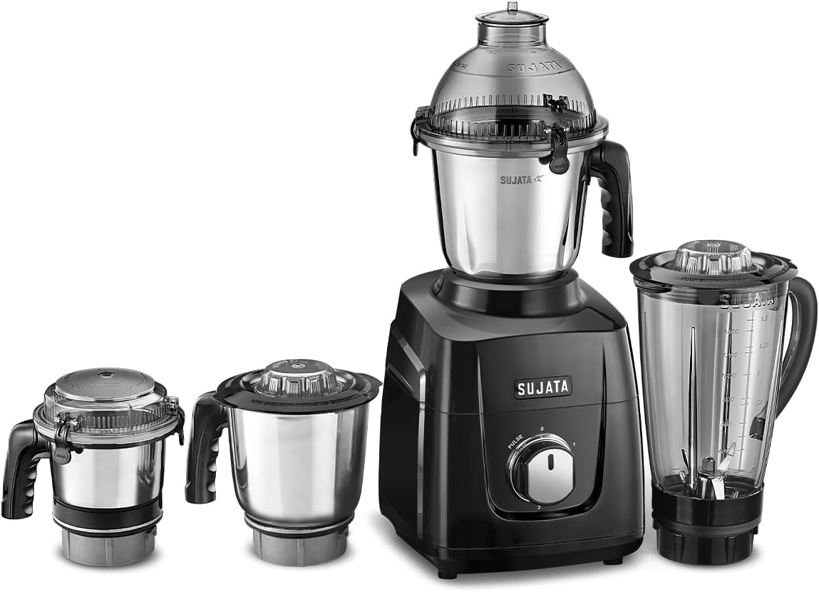 MG03 Mixer Grinder|1000 Watts Double Ball Bearing Motor|24000 RPM|Non-Stop 90 Mins Running|4 Jars including 1750ml Blender with Coconut Milk Extractor, 1500ml, 1000ml, 500ml Jar| (Black)